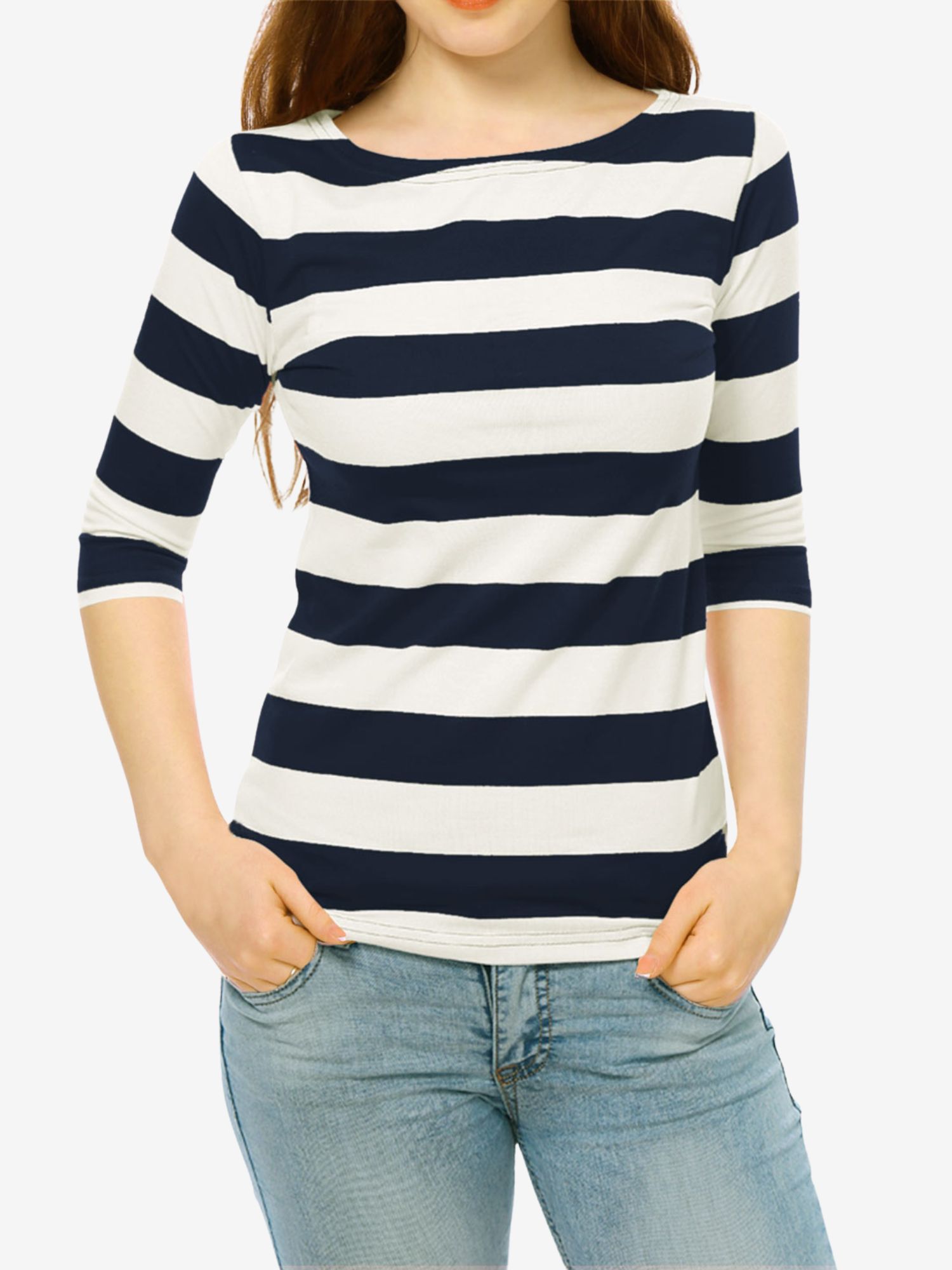 Halloween 3/4 Sleeve T-shirt Casual Boat Neck Slim Fit Tee Blue/M