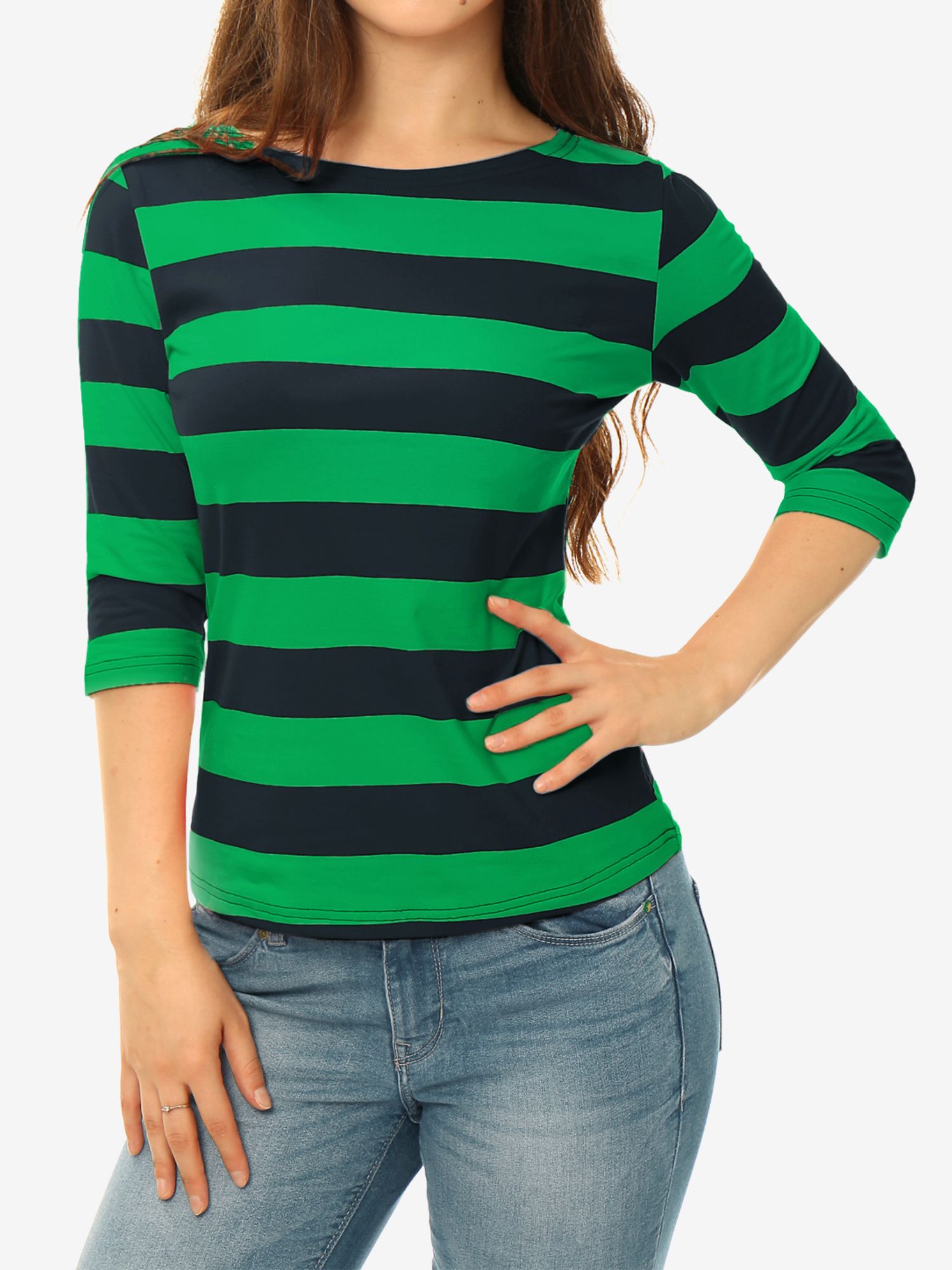 Halloween 3/4 Sleeve T-shirt Casual Boat Neck Slim Fit Tee Dark Green/XS