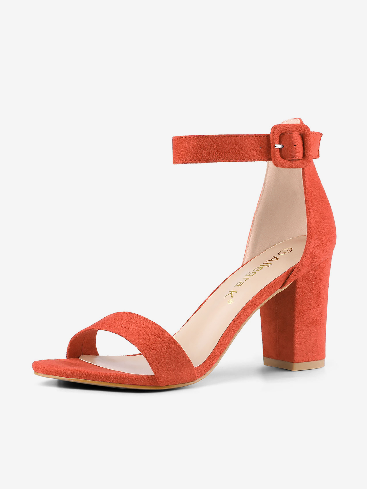 Faux Suede High Chunky Heel Buckle Ankle Strap Sandals Orange/4.5