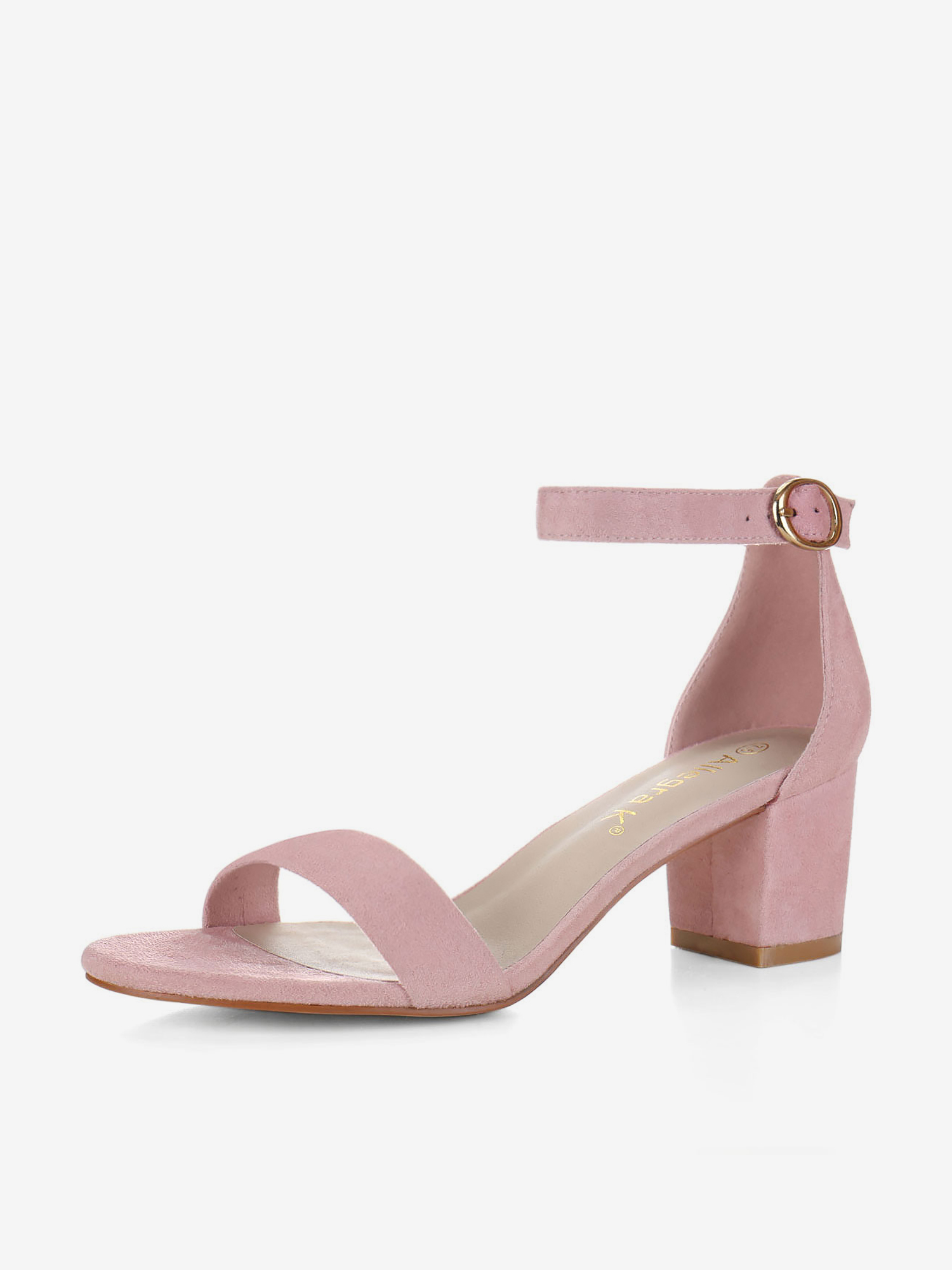 Faux Suede Open Toe Mid Block Heel Ankle Strap Sandals Light Pink/5