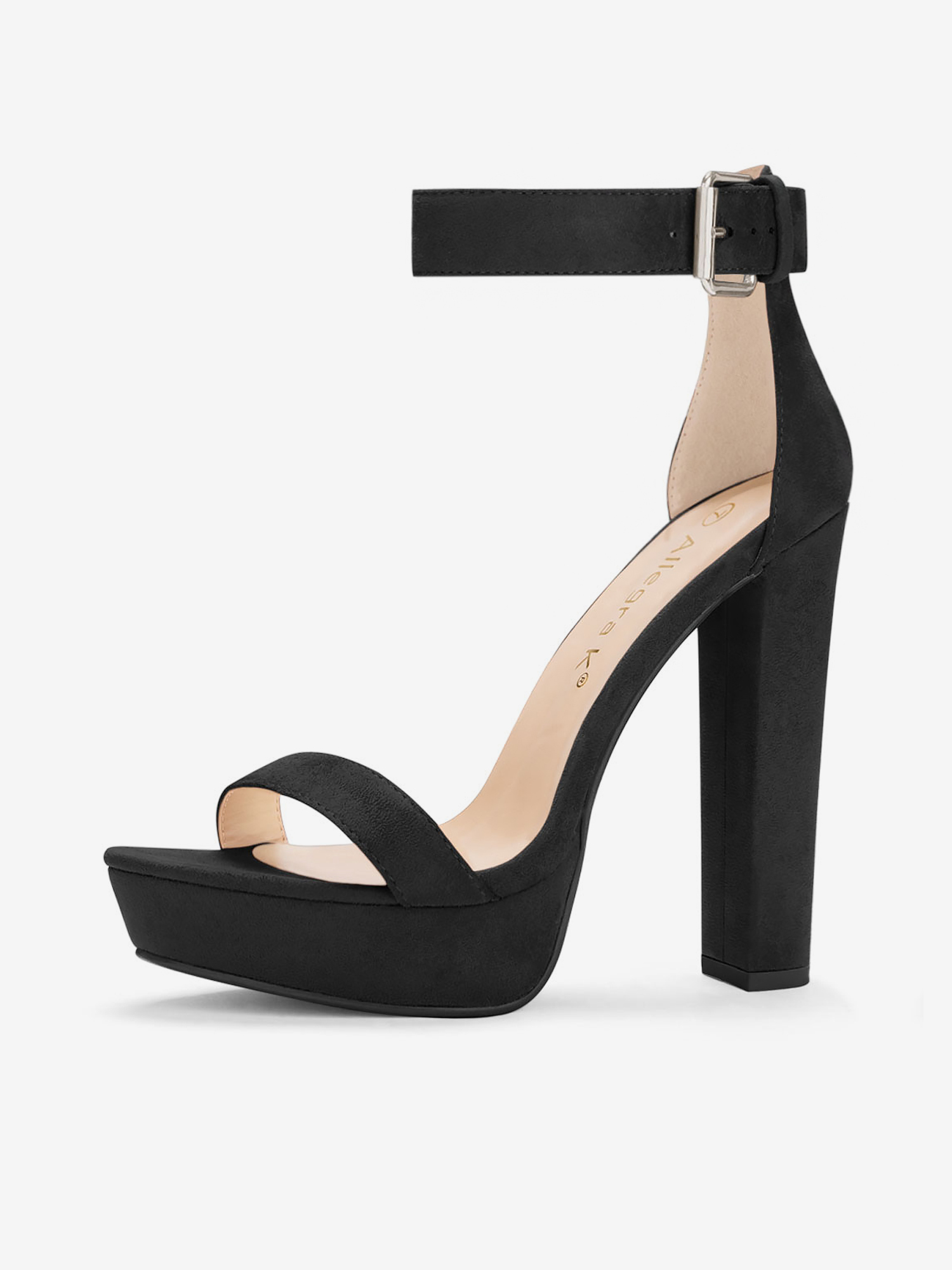 Faux Suede Platform Ankle Strap Chunky High Heel Sandals Black/9