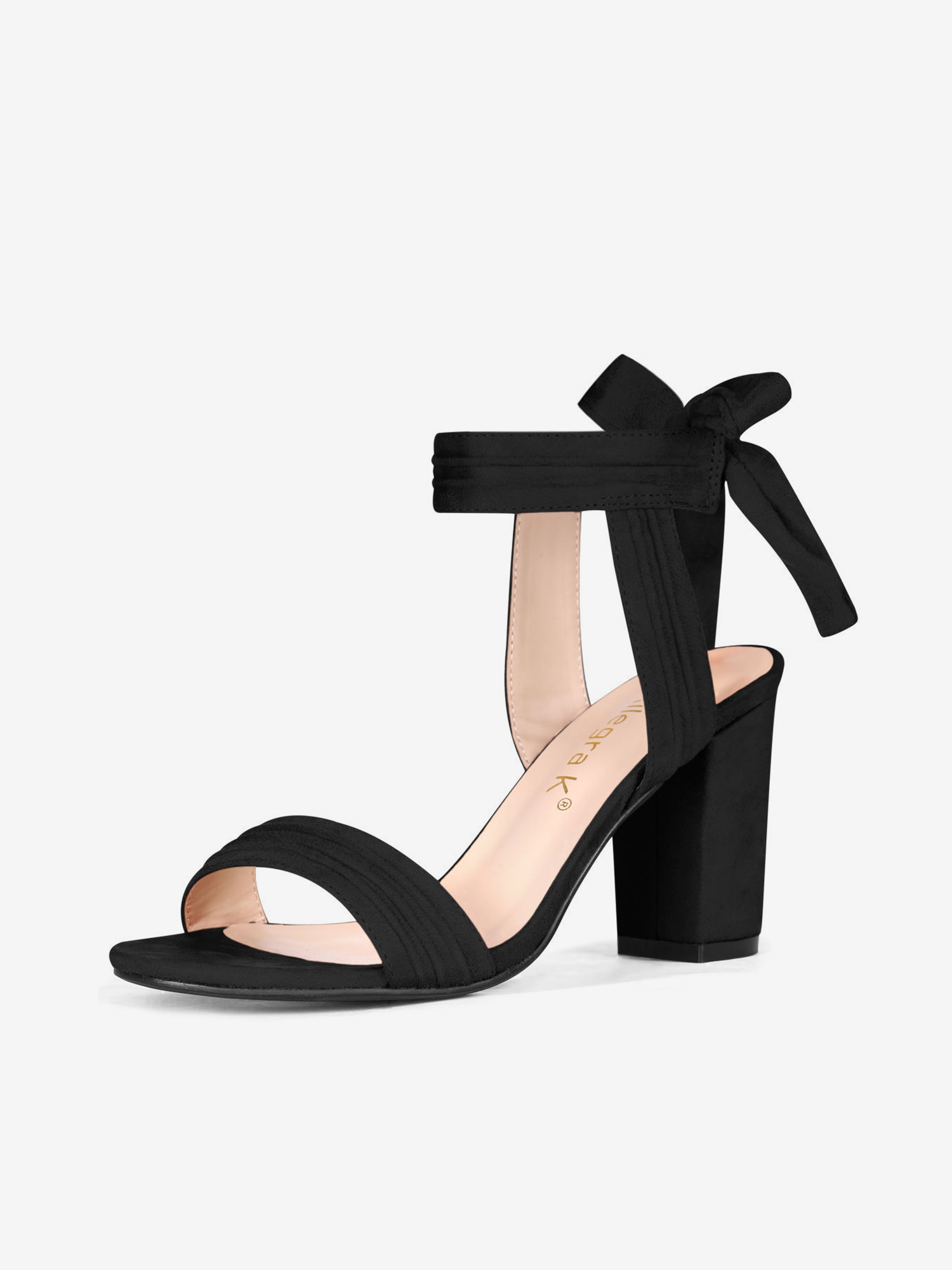Faux Suede Open Toe Ankle Tie Back Chunky Heel Sandals Black/11