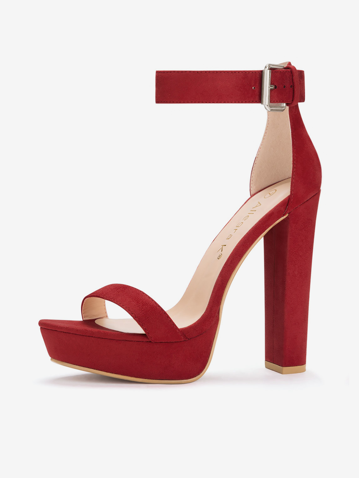 Faux Suede Platform Ankle Strap Chunky High Heel Sandals Red/9.5