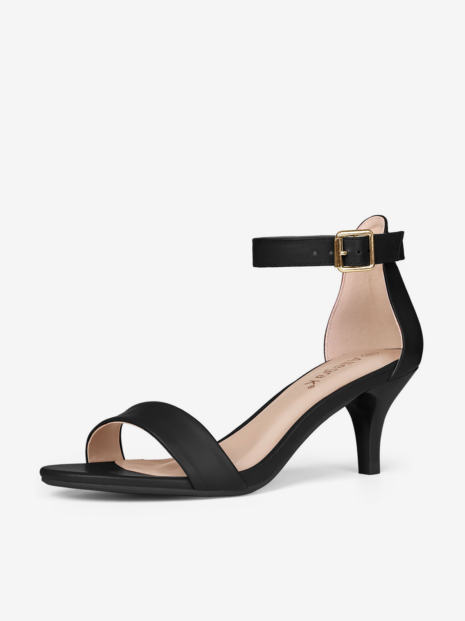 Faux Leather Open Toe Ankle Strap Kitten Heel Sandals Black/9