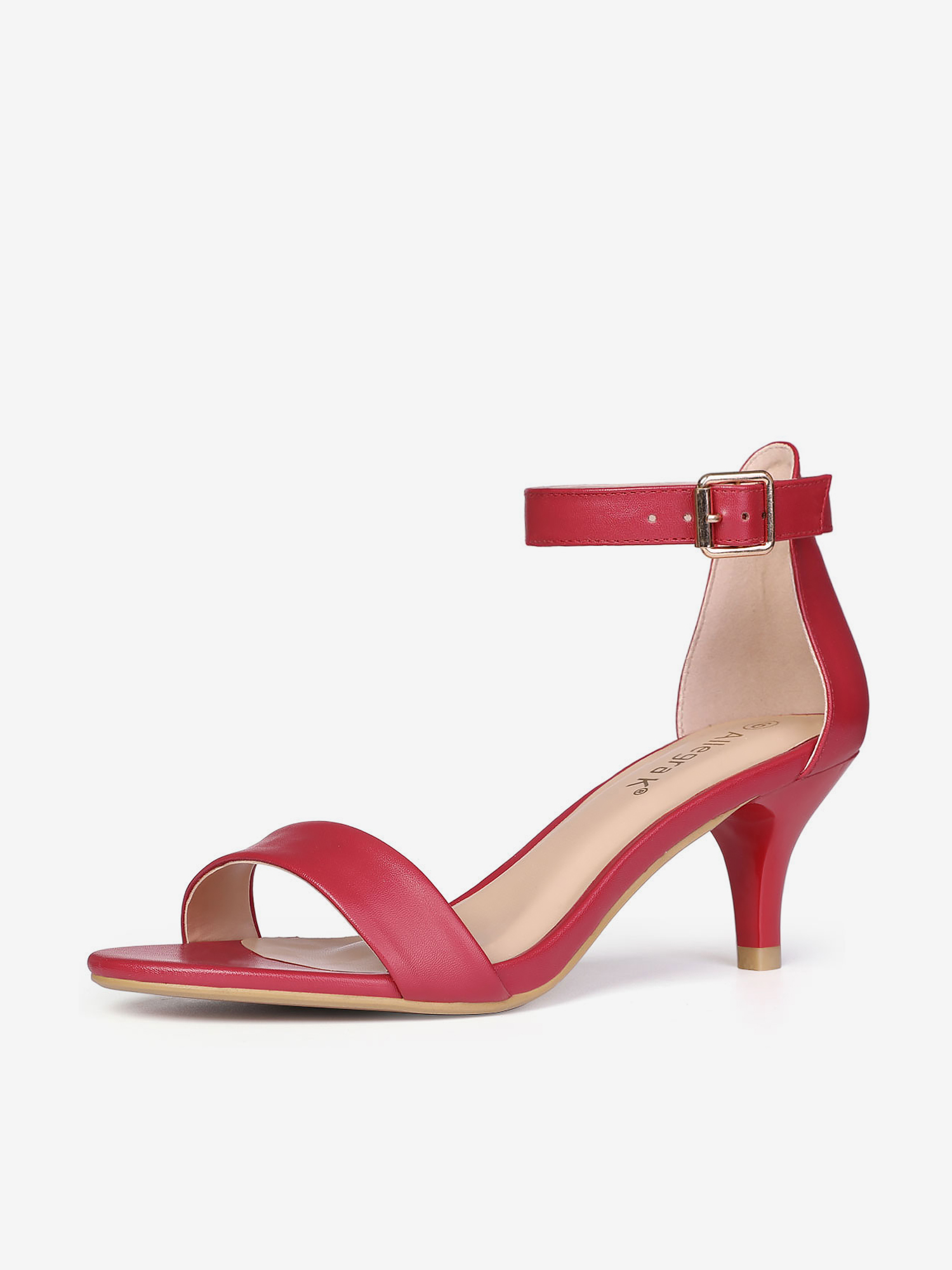 Faux Leather Open Toe Ankle Strap Kitten Heel Sandals Red/8.5