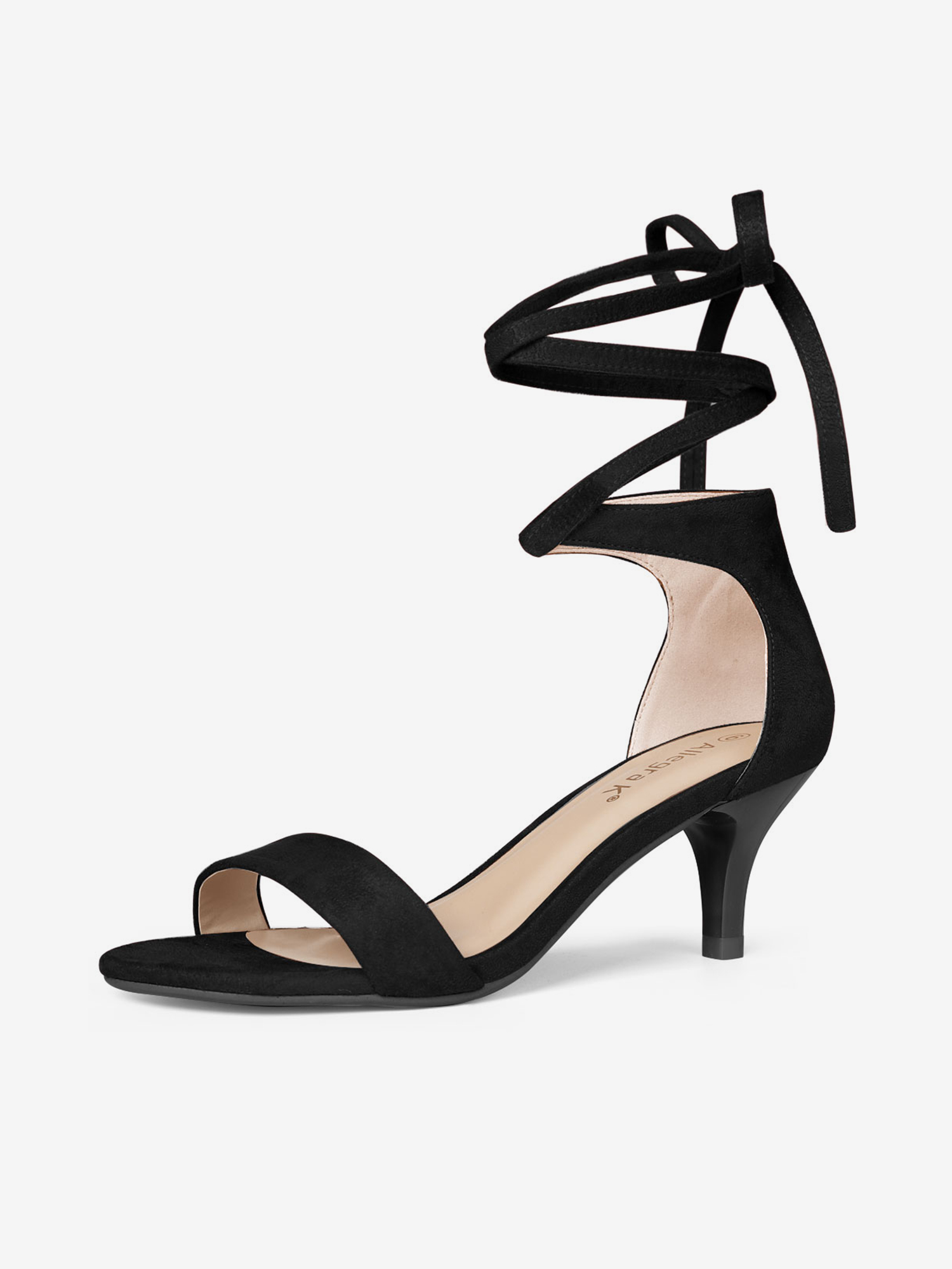 Faux Suede Open Toe Kitten Heel Lace Up Sandals Black/6