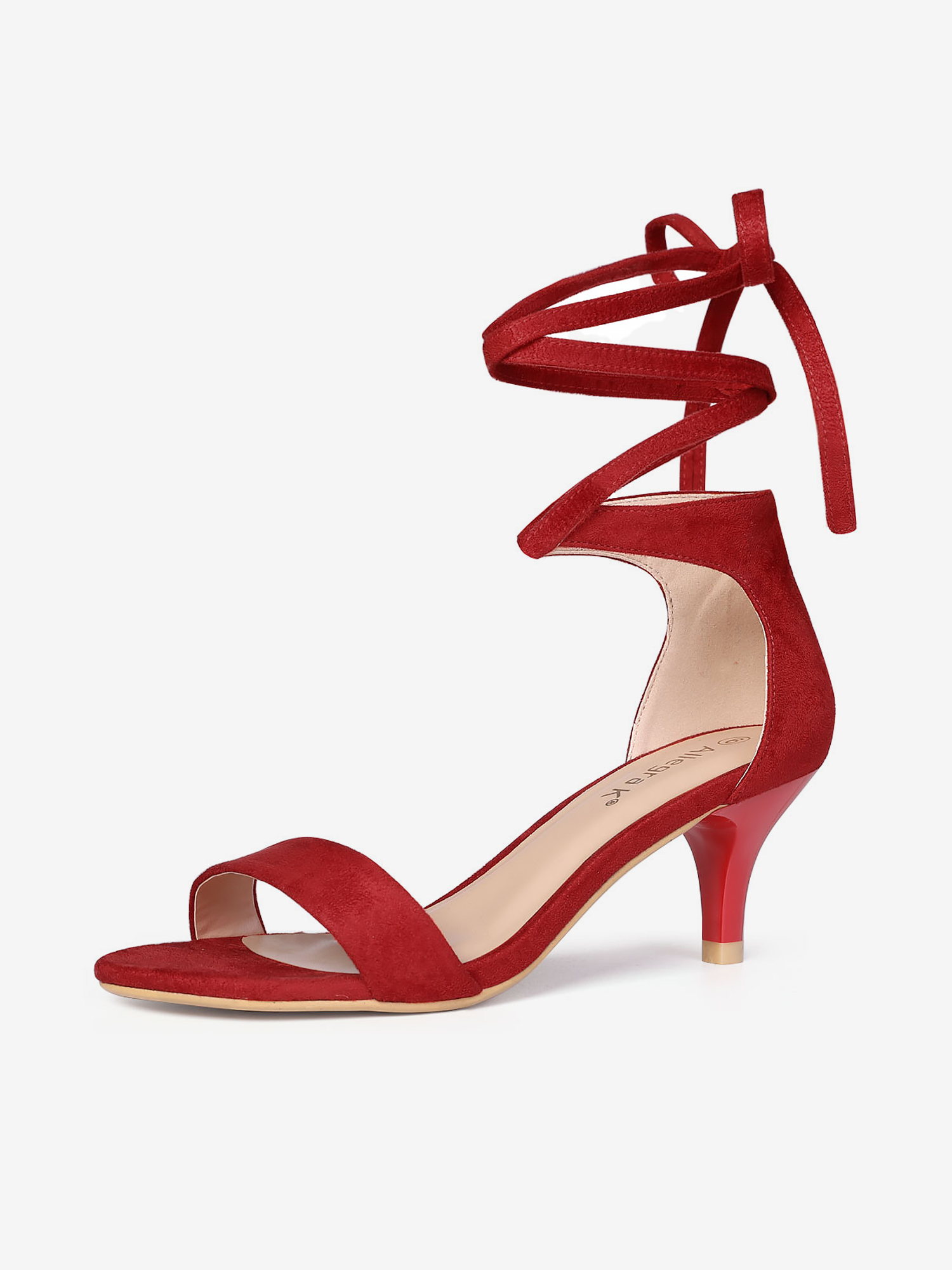 Faux Suede Open Toe Kitten Heel Lace Up Sandals Red/6