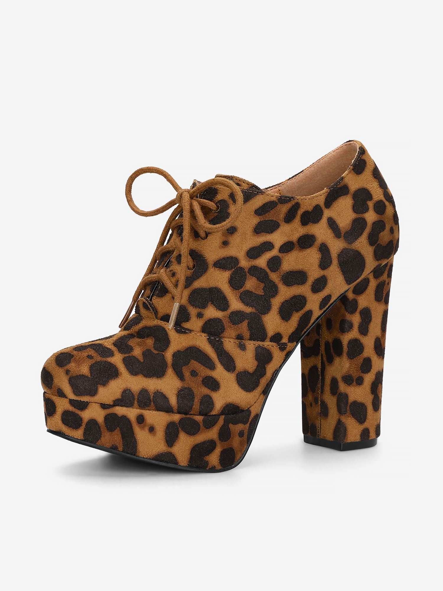Leopard Print Platform Chunky Heel Lace Up Booties Leopard/11
