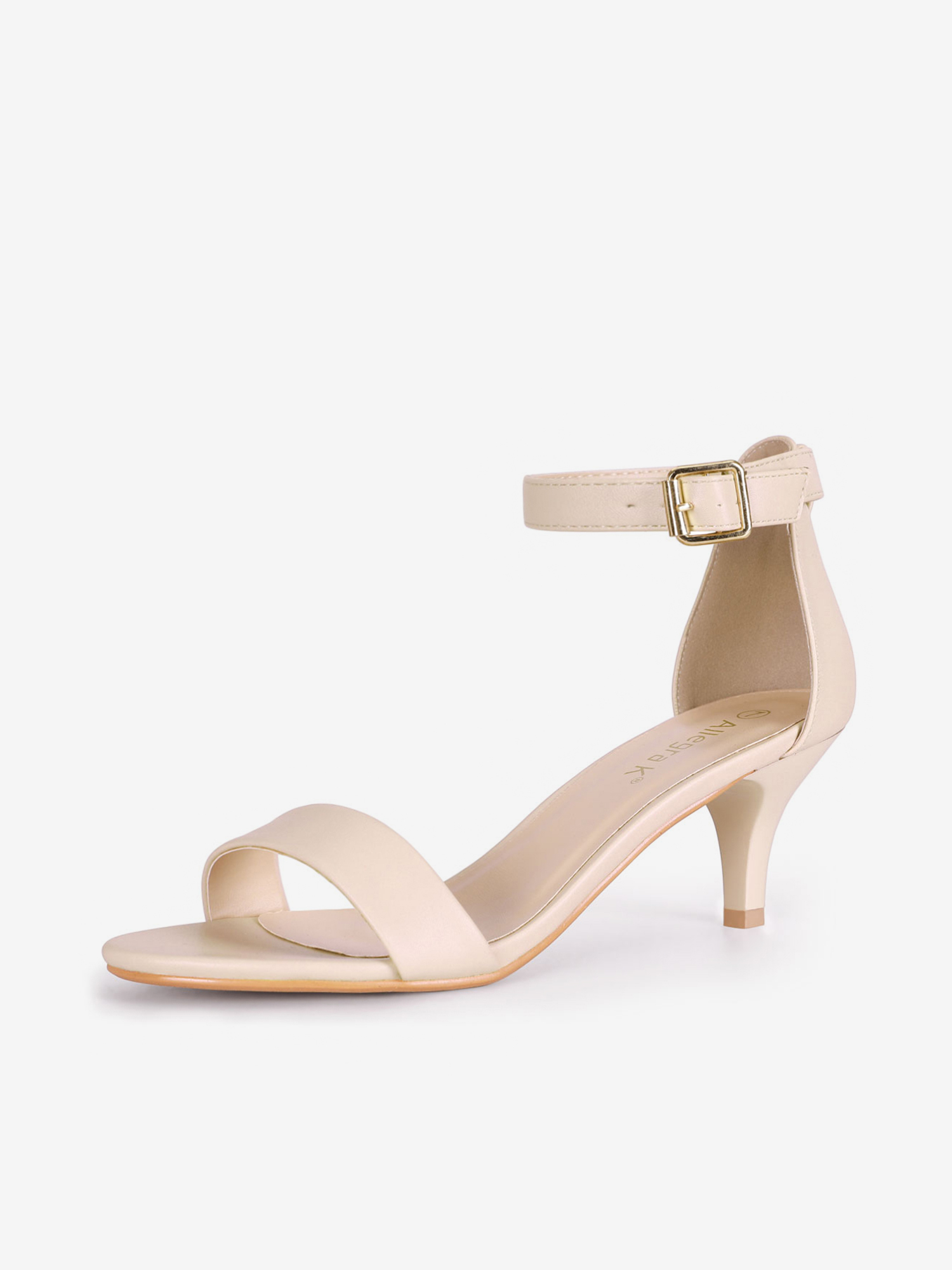 Faux Leather Open Toe Ankle Strap Kitten Heel Sandals Beige/10