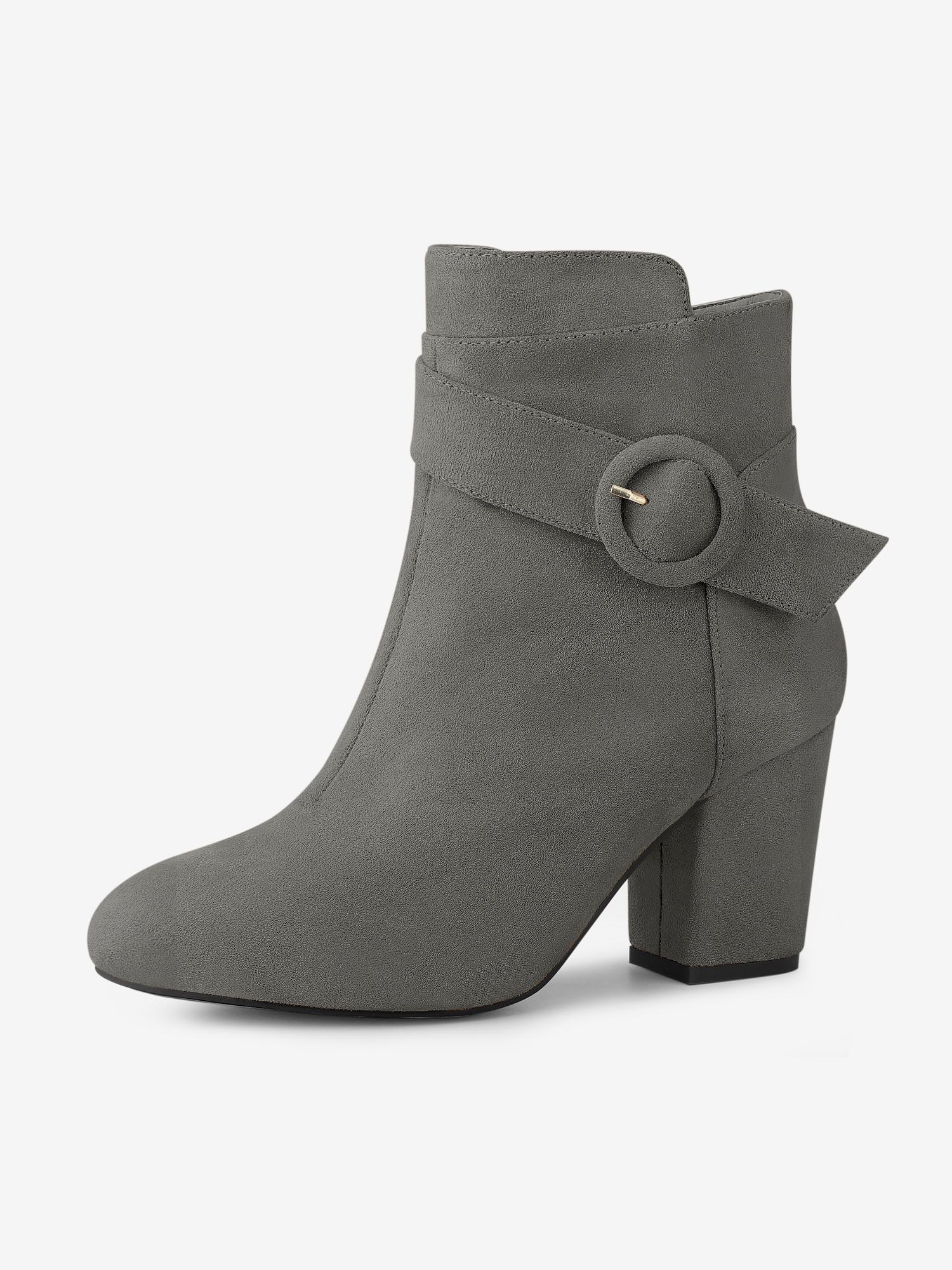 Round Toe Block Heel Boots Ankle Booties Grey/5.5