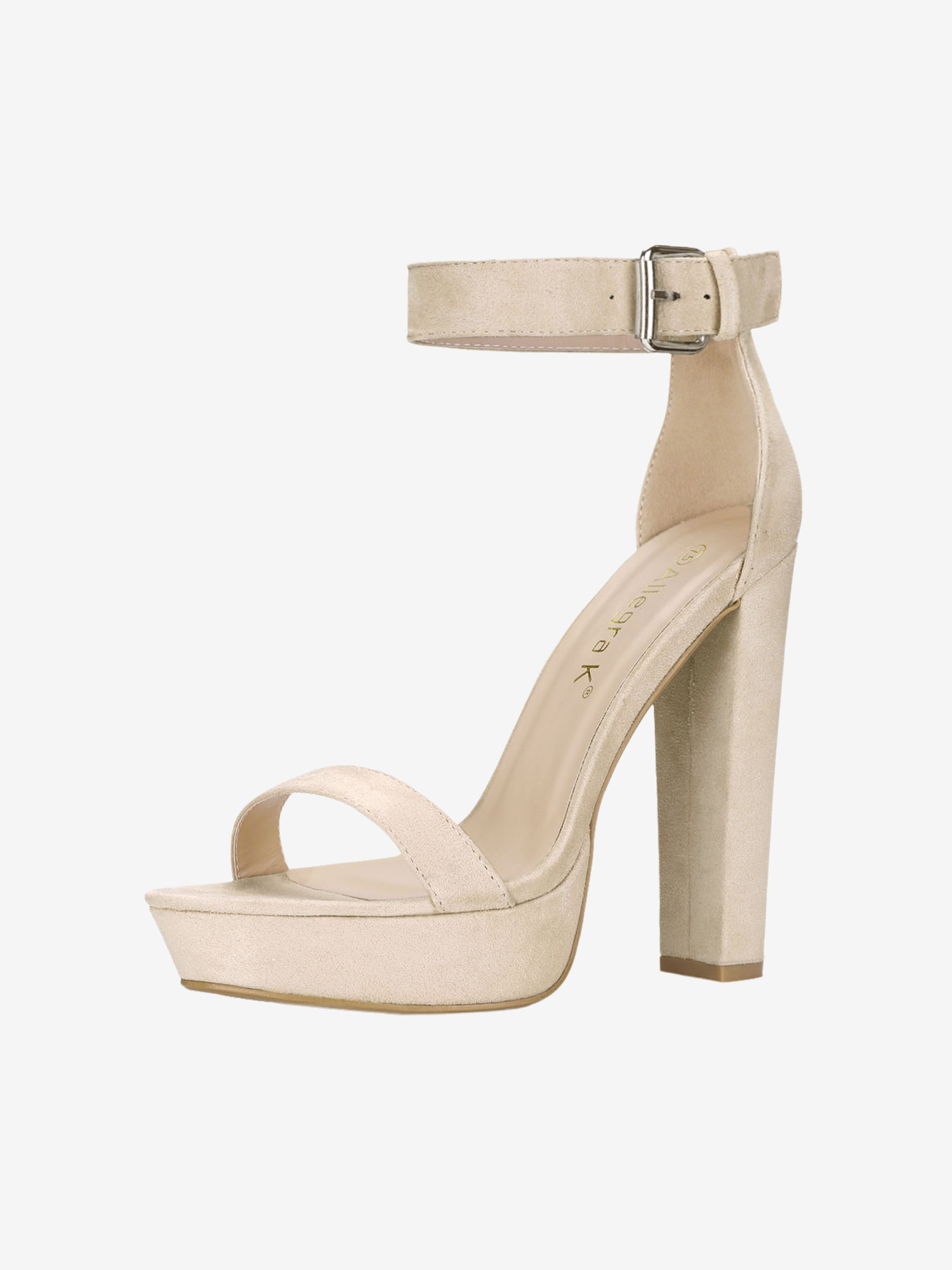 Faux Suede Platform Ankle Strap Chunky High Heel Sandals Beige/9.5
