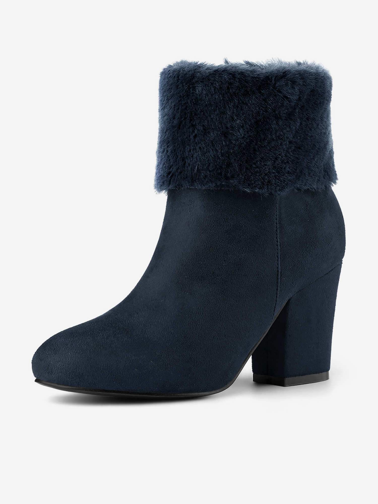 Christmas Faux Fur Chunky Heel Ankle Boots Navy Blue/5.5