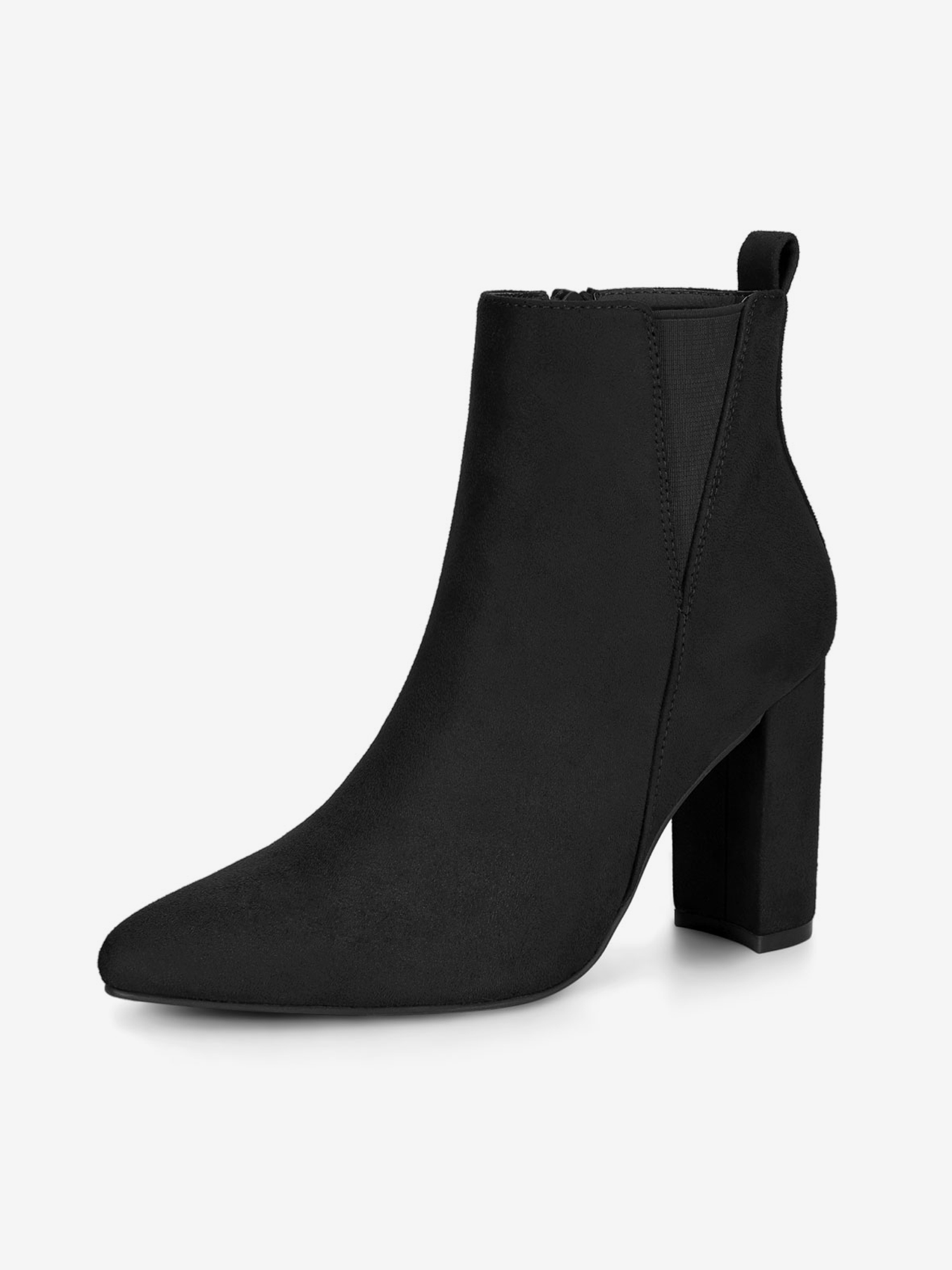 Pointed Toe Zipper Block Heel Ankle Chelsea Boots Black/6