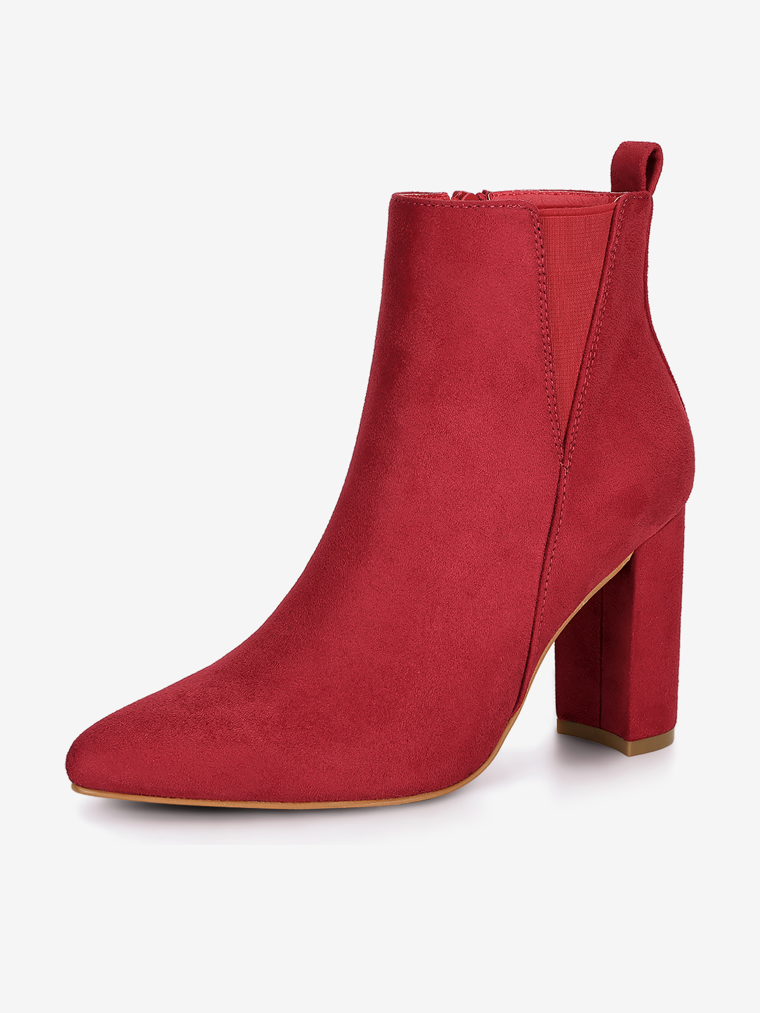 Pointed Toe Zipper Block Heel Ankle Chelsea Boots Red/9