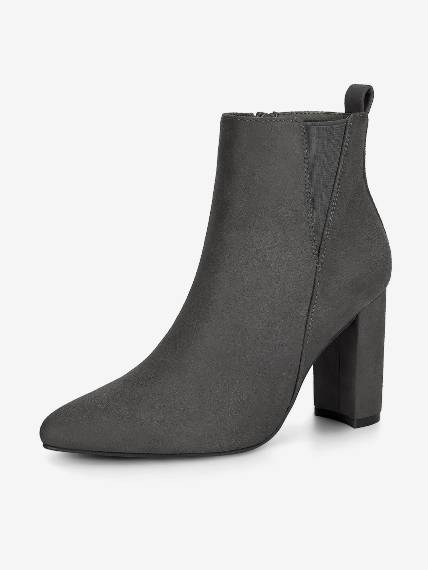 Pointed Toe Zipper Block Heel Ankle Chelsea Boots Gray/5.5