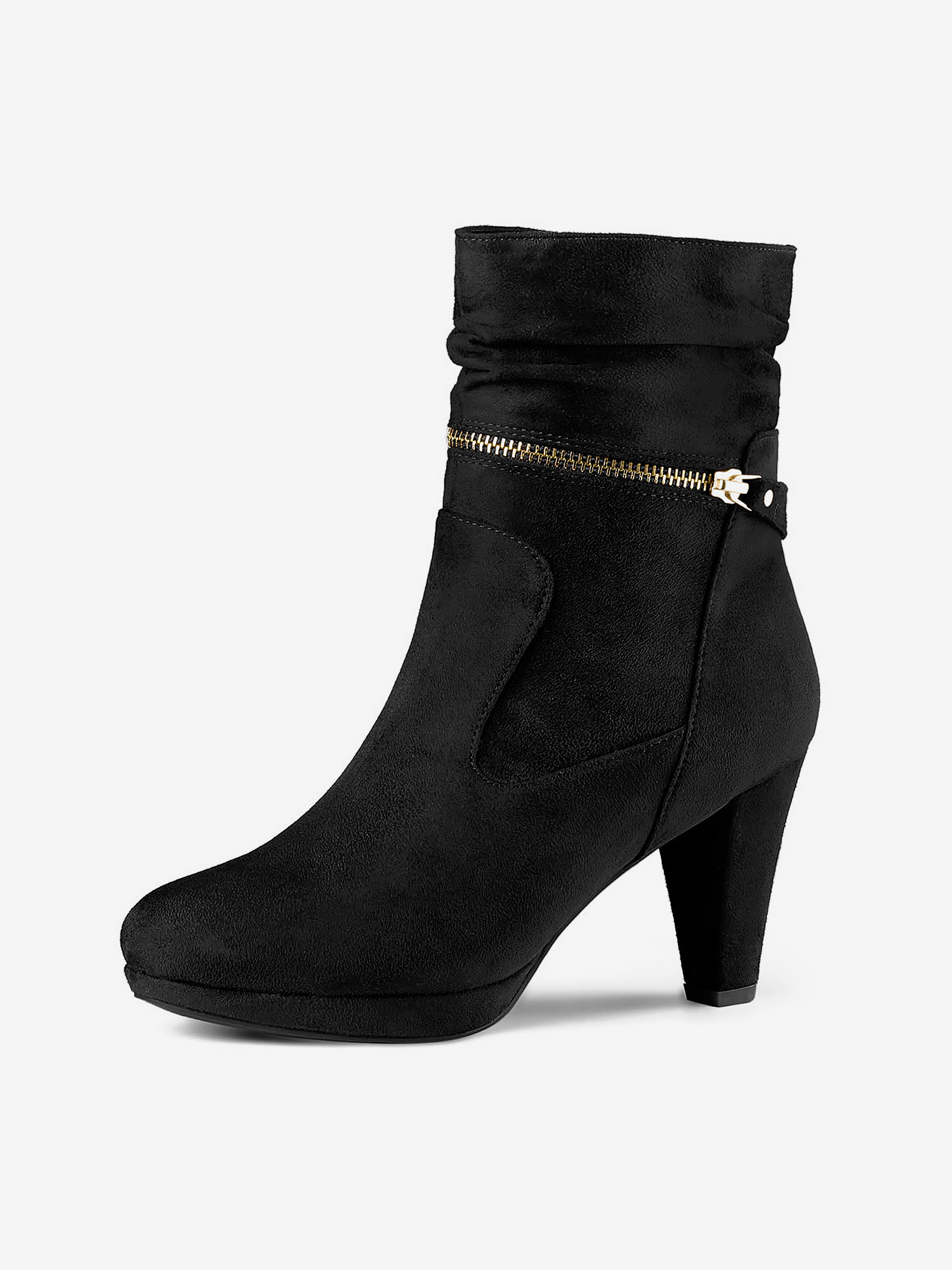 Ankle Zip Platform High Heel Mid Calf Boots Black/6