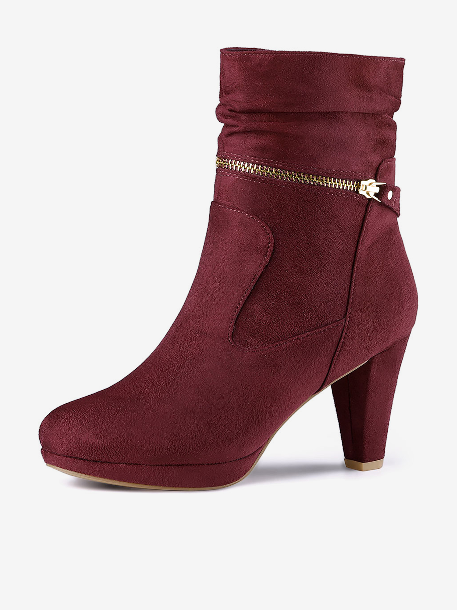 Ankle Zip Platform High Heel Mid Calf Boots Burgundy/9