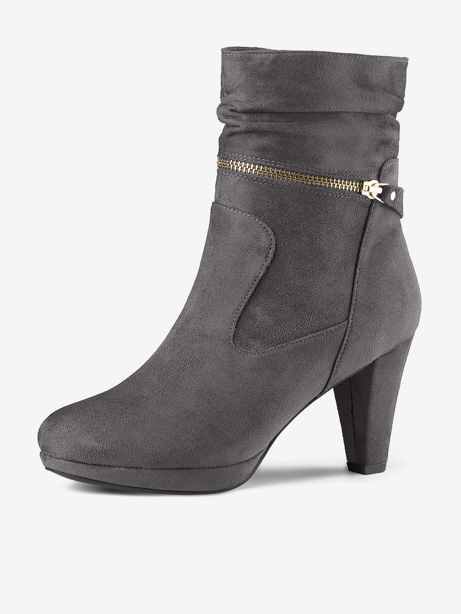 Ankle Zip Platform High Heel Mid Calf Boots Grey/7.5