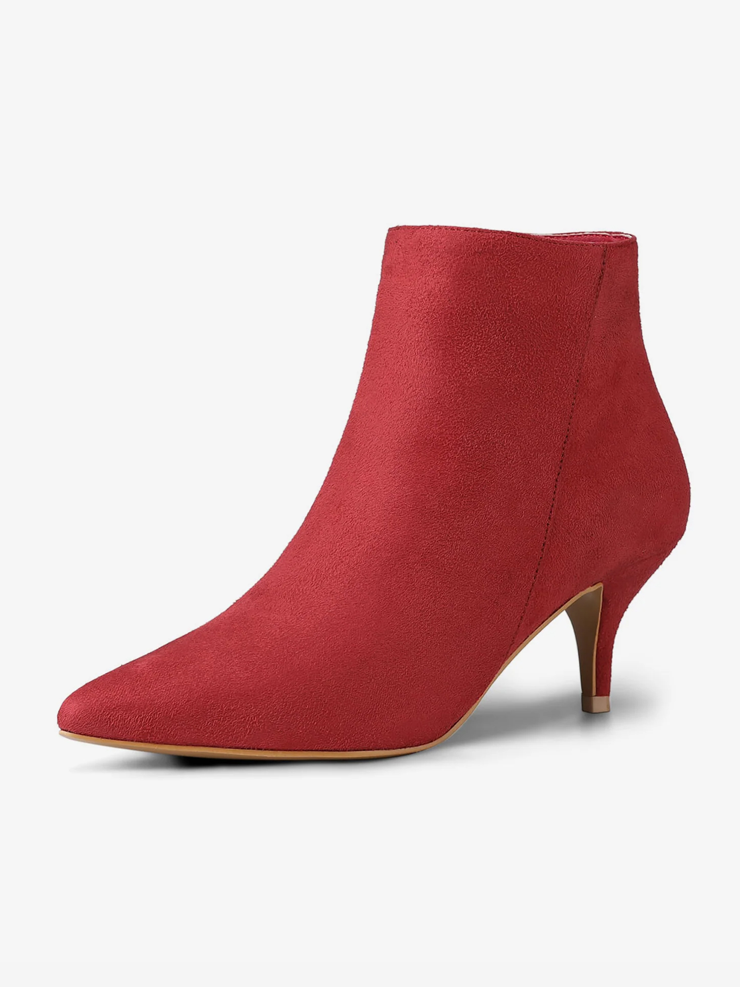 Pointed Toe Zip Stiletto Kitten Heel Ankle Booties Red/6