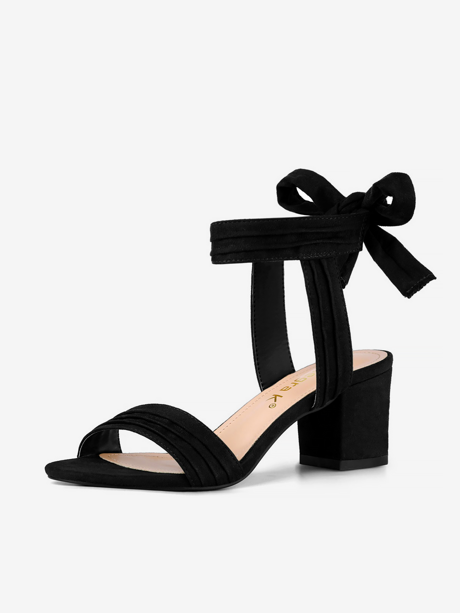 Open Toe Ankle Tie Back Block Heel Sandals Black/8