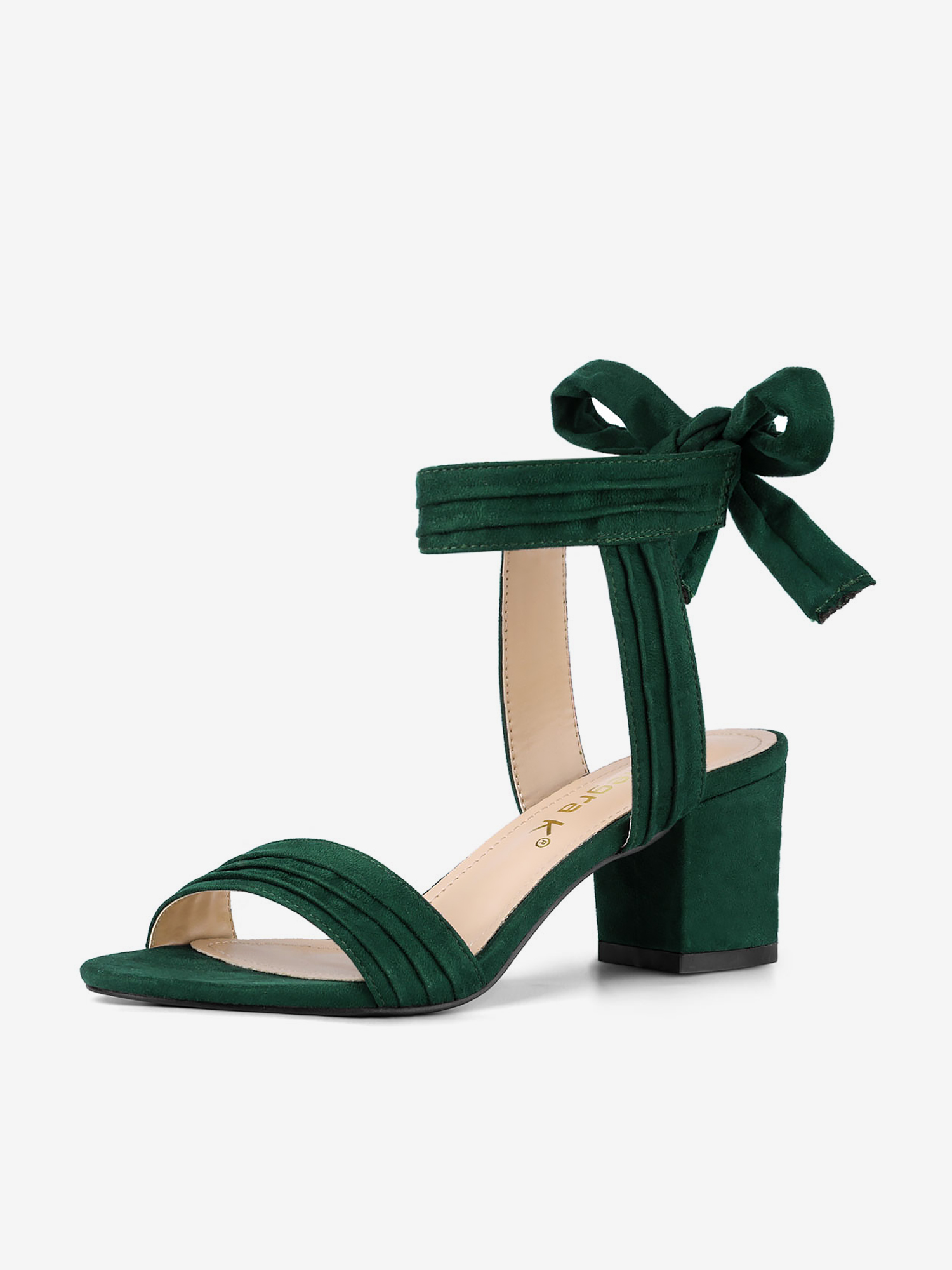 Open Toe Ankle Tie Back Block Heel Sandals Green/8