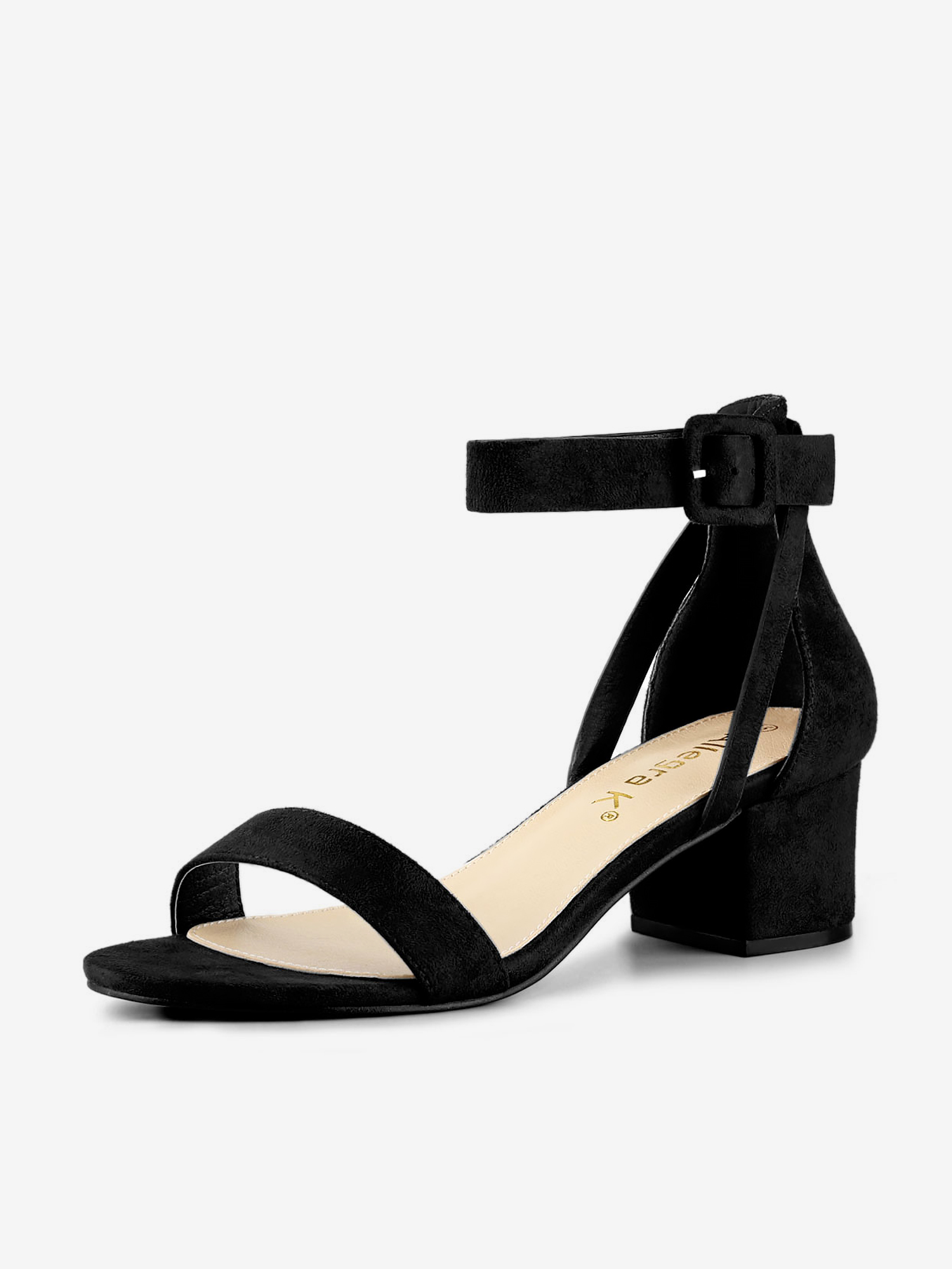Faux Suede Ankle Strap Block Low Heel Sandals Black/6