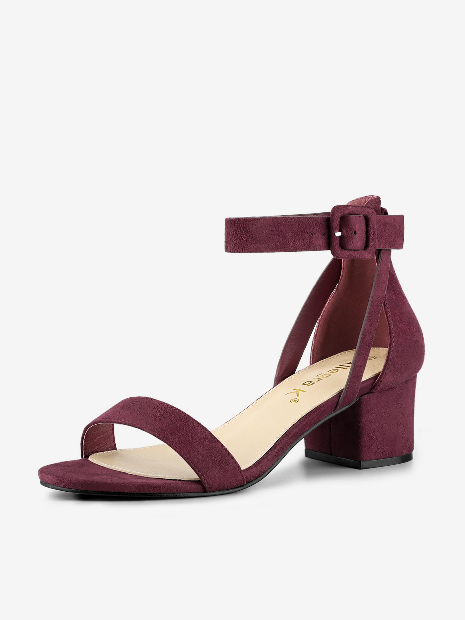 Faux Suede Ankle Strap Block Low Heel Sandals Burgundy/8.5