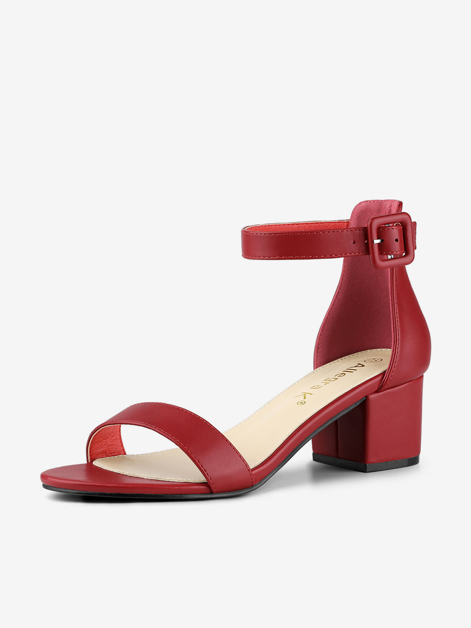 PU Open Toe Block Low Heel Ankle Strap Sandals Red/6