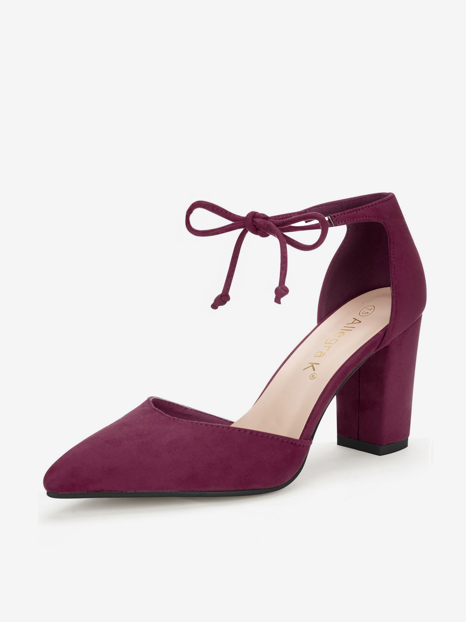 Tapered Straps Ankle Tie Point Toe Chunky Heel Pumps Burgundy/8.5