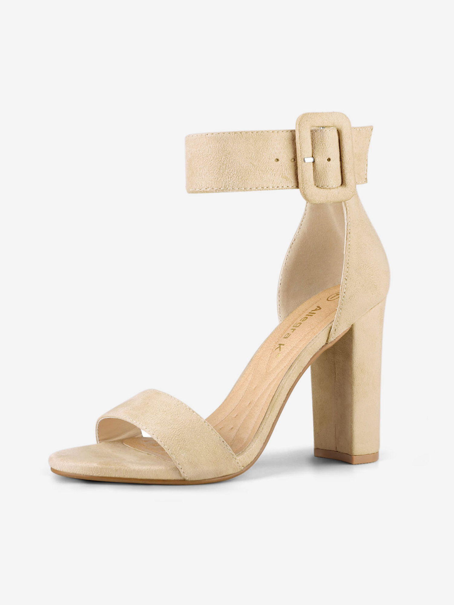 Buckle Decor Back Zip Ankle Strap Block High Heel Sandals Beige/9
