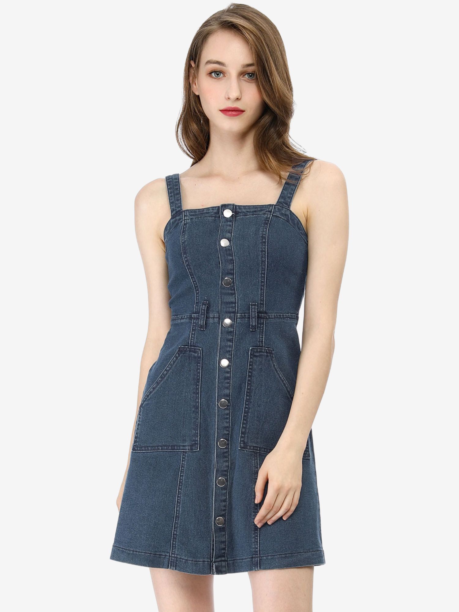 Classic Adjustable Strap A-Line Denim Overall Dress Dark Classic Adjustable Strap A-Line Denim Overall Dress Dark