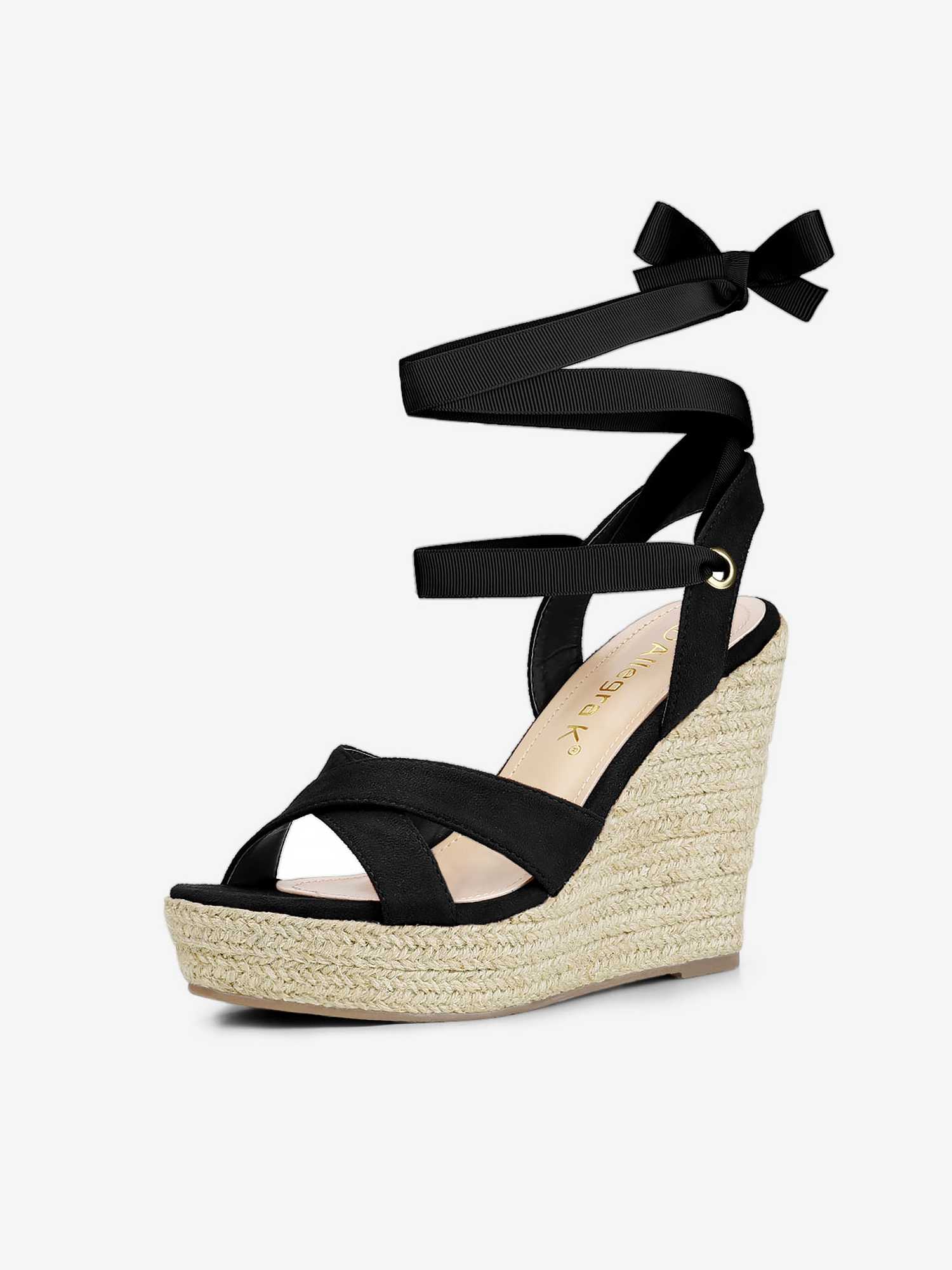 Espadrille Platform Lace Up Wedges Sandals Black/10