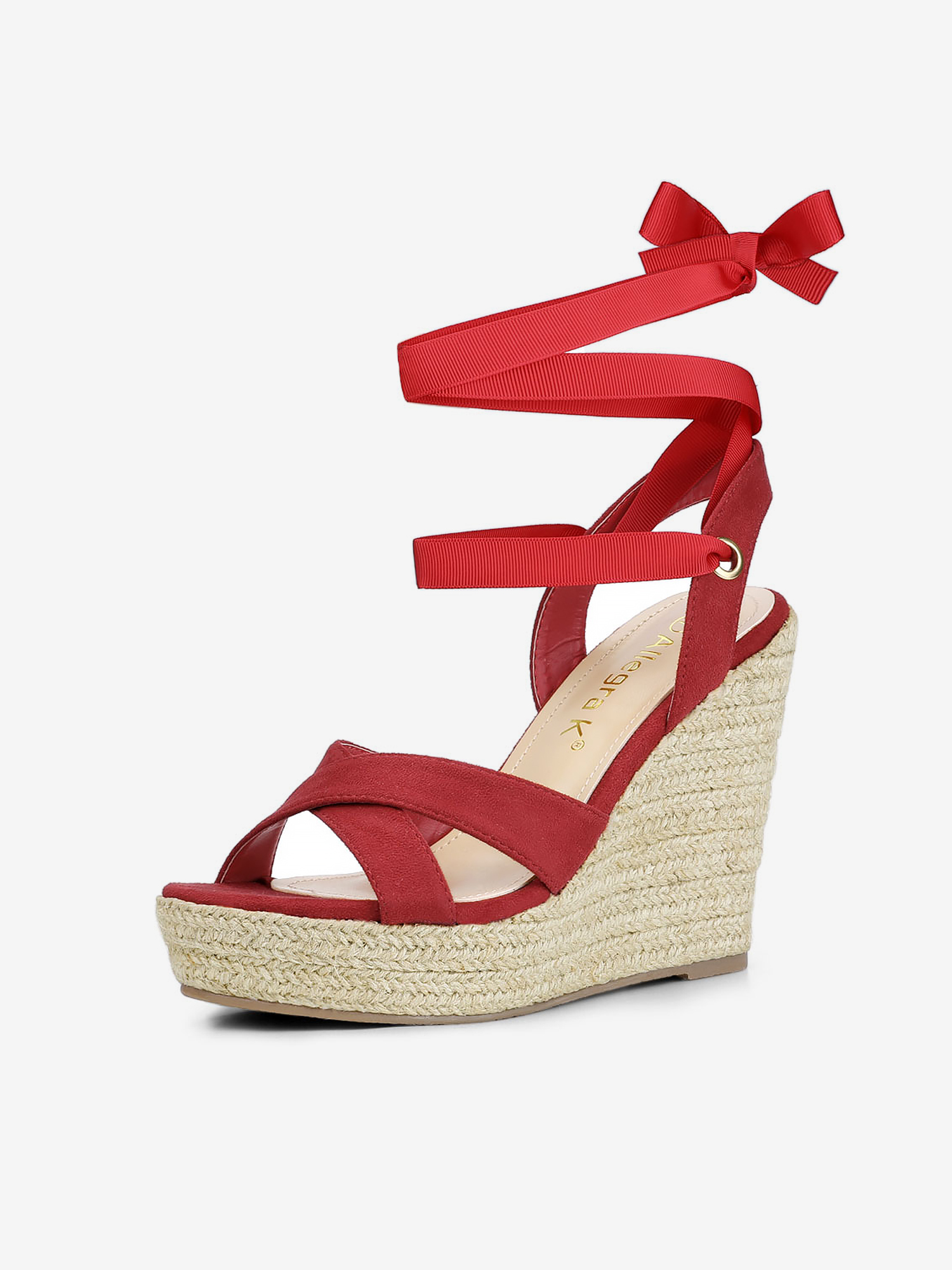 Espadrille Platform Lace Up Wedges Sandals Red/9