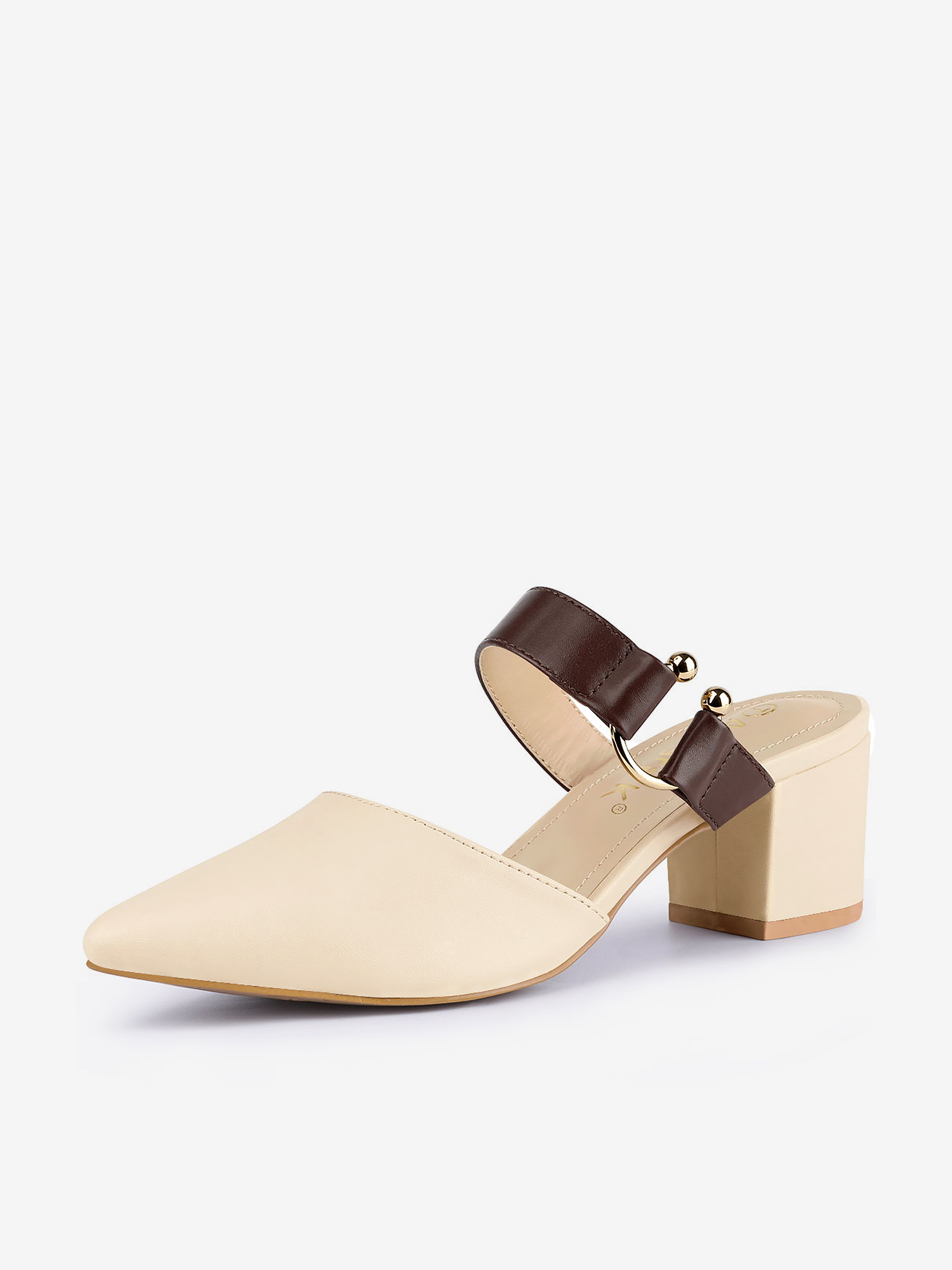 Pointed Toe Chunky Heel Dress Mules Pumps Beige Pink/6