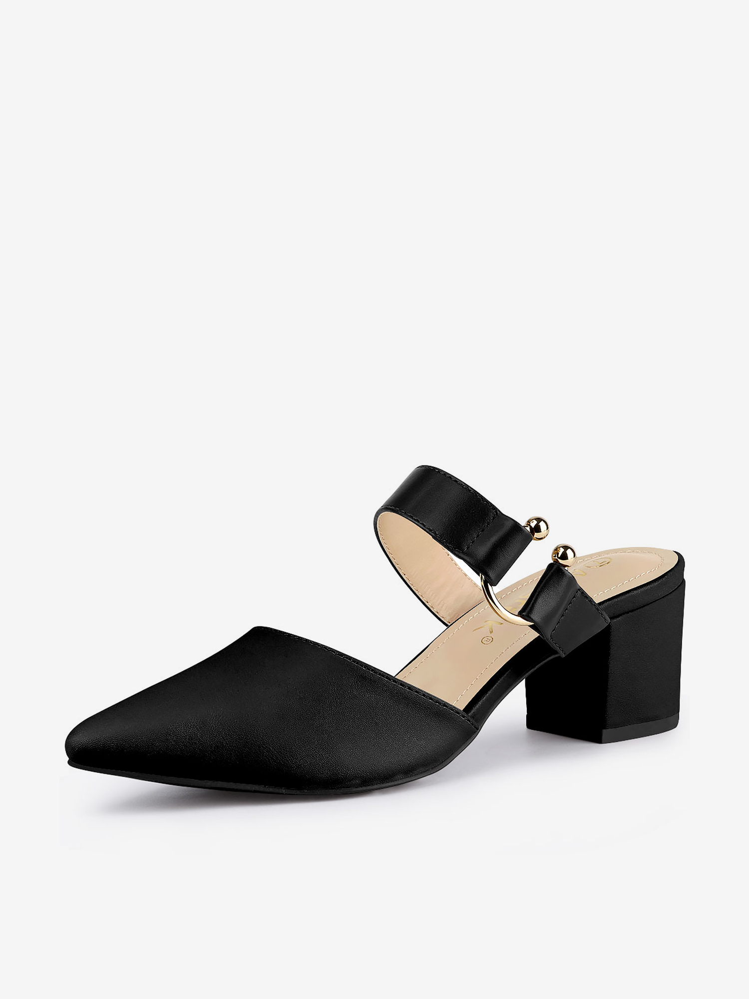 Pointed Toe Chunky Heel Dress Mules Pumps Black/9