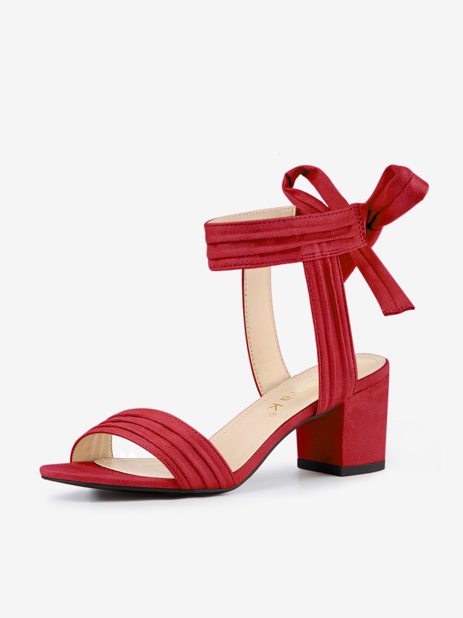Open Toe Ankle Tie Back Block Heel Sandals Red/8