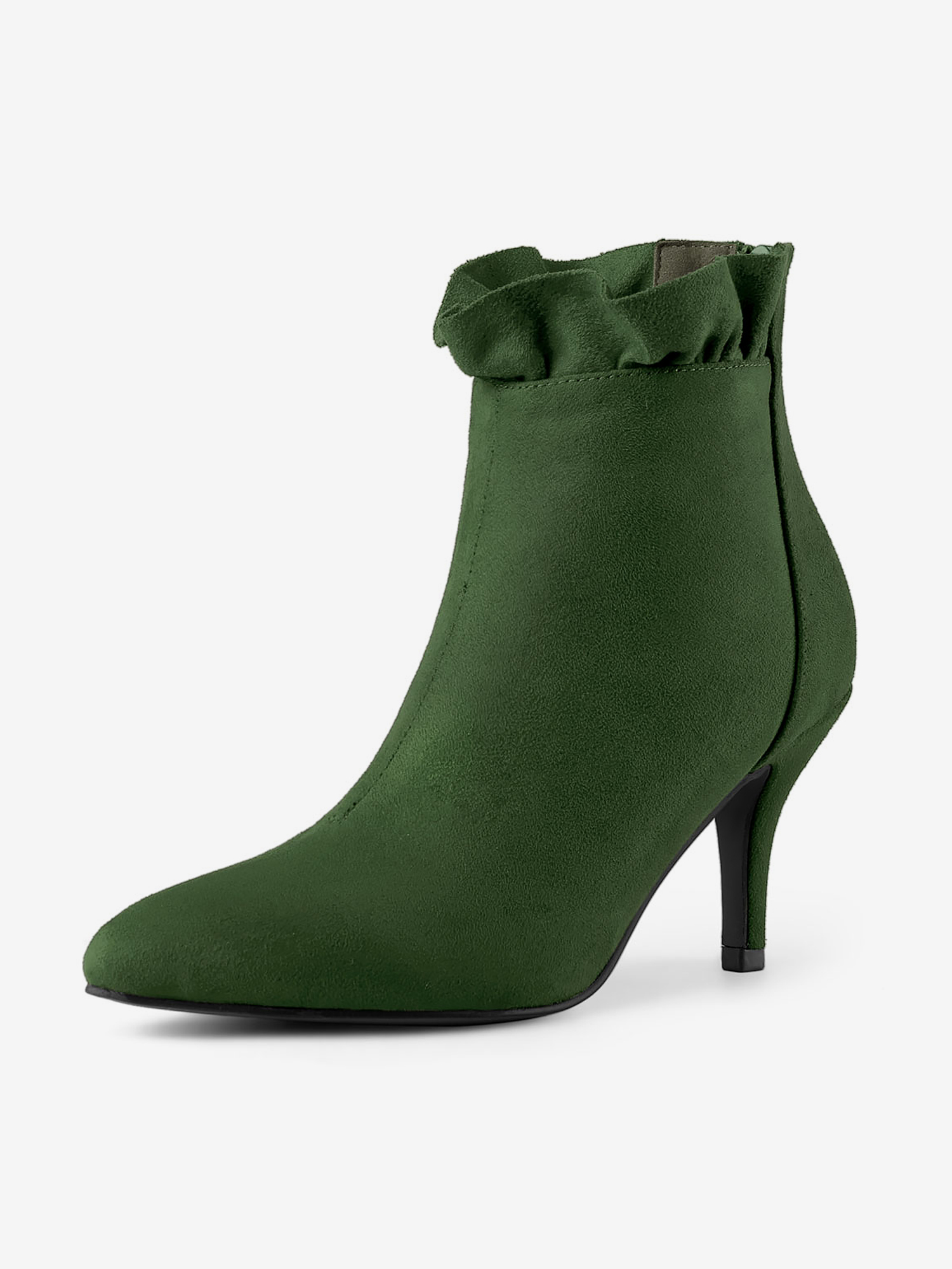 Pointed Toe Stiletto Heel Ruffle Ankle Boots Green/10