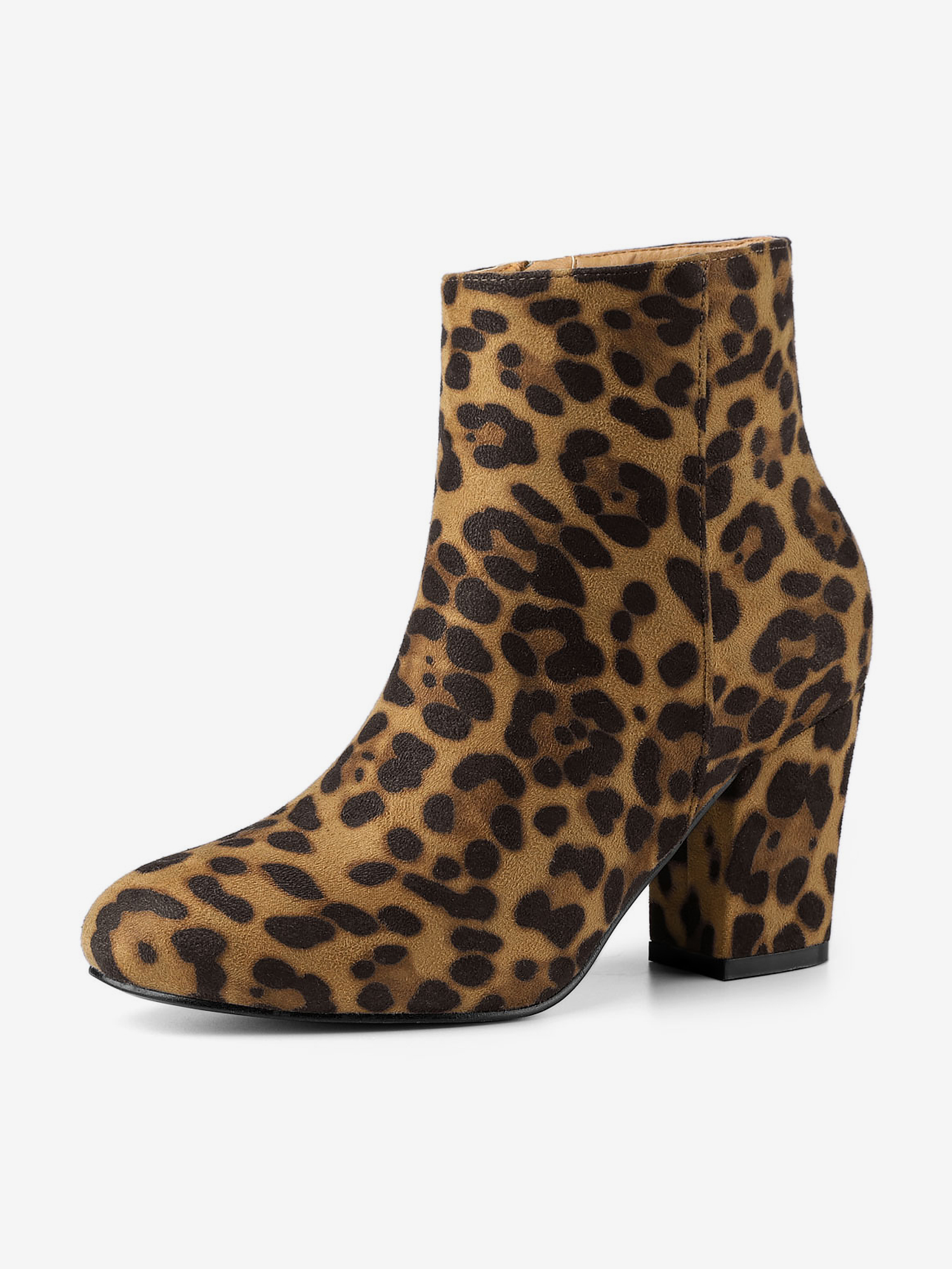Round Toe Side Zip Chunky Heel Ankle Boots Leopard/9