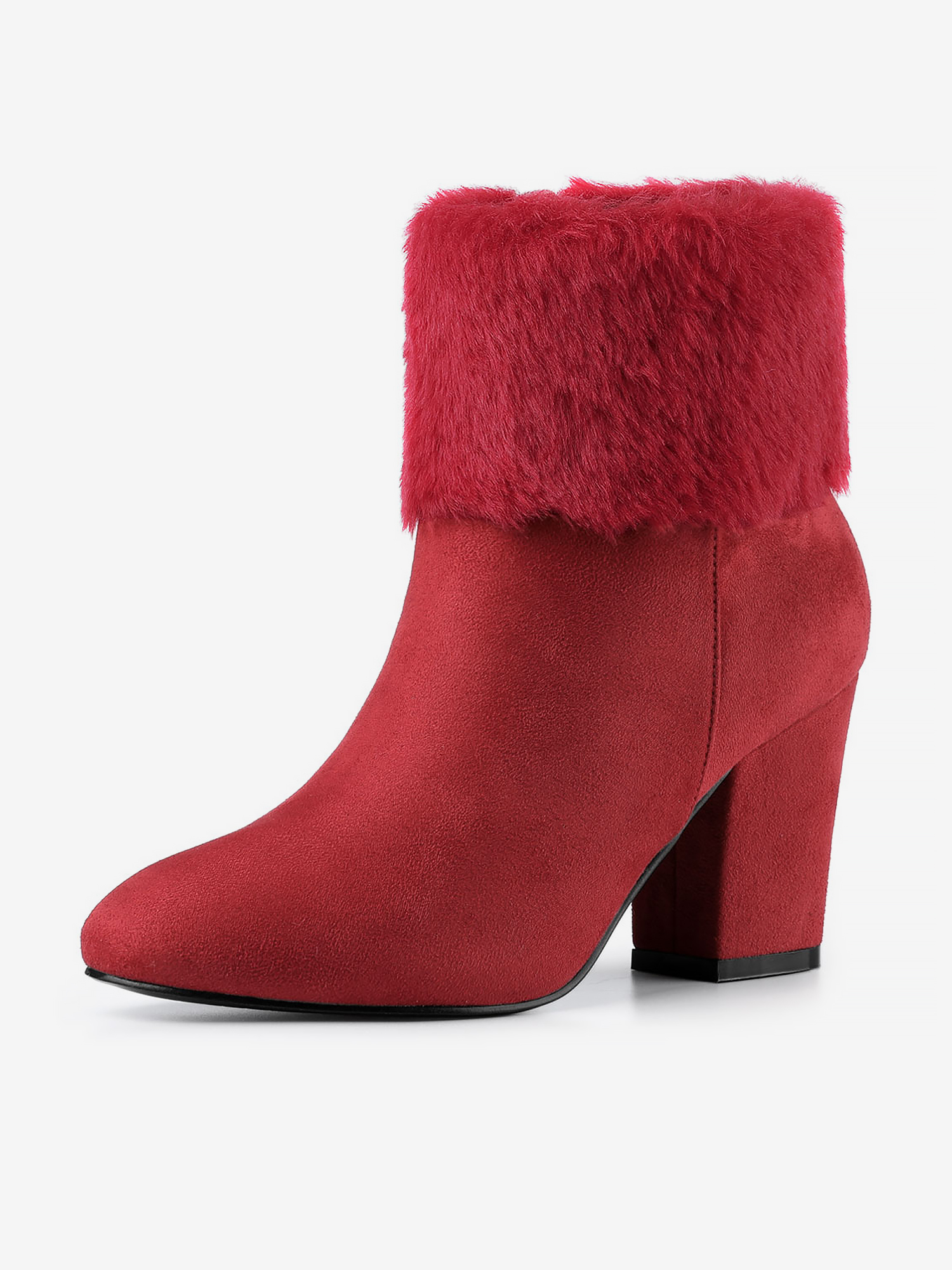 Christmas Faux Fur Chunky Heel Ankle Boots Red/9