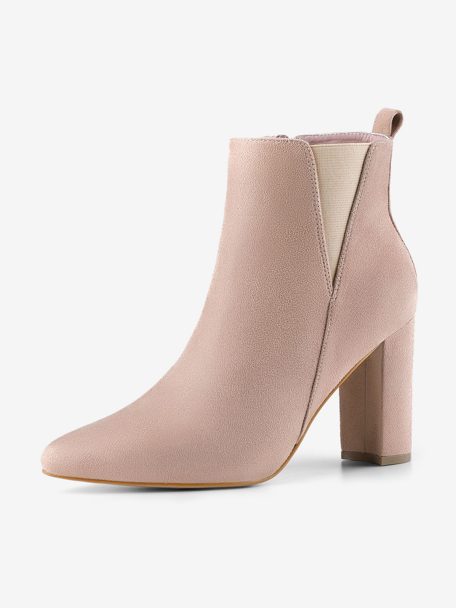 Pointed Toe Zipper Block Heel Ankle Chelsea Boots Dust Pink/5.5