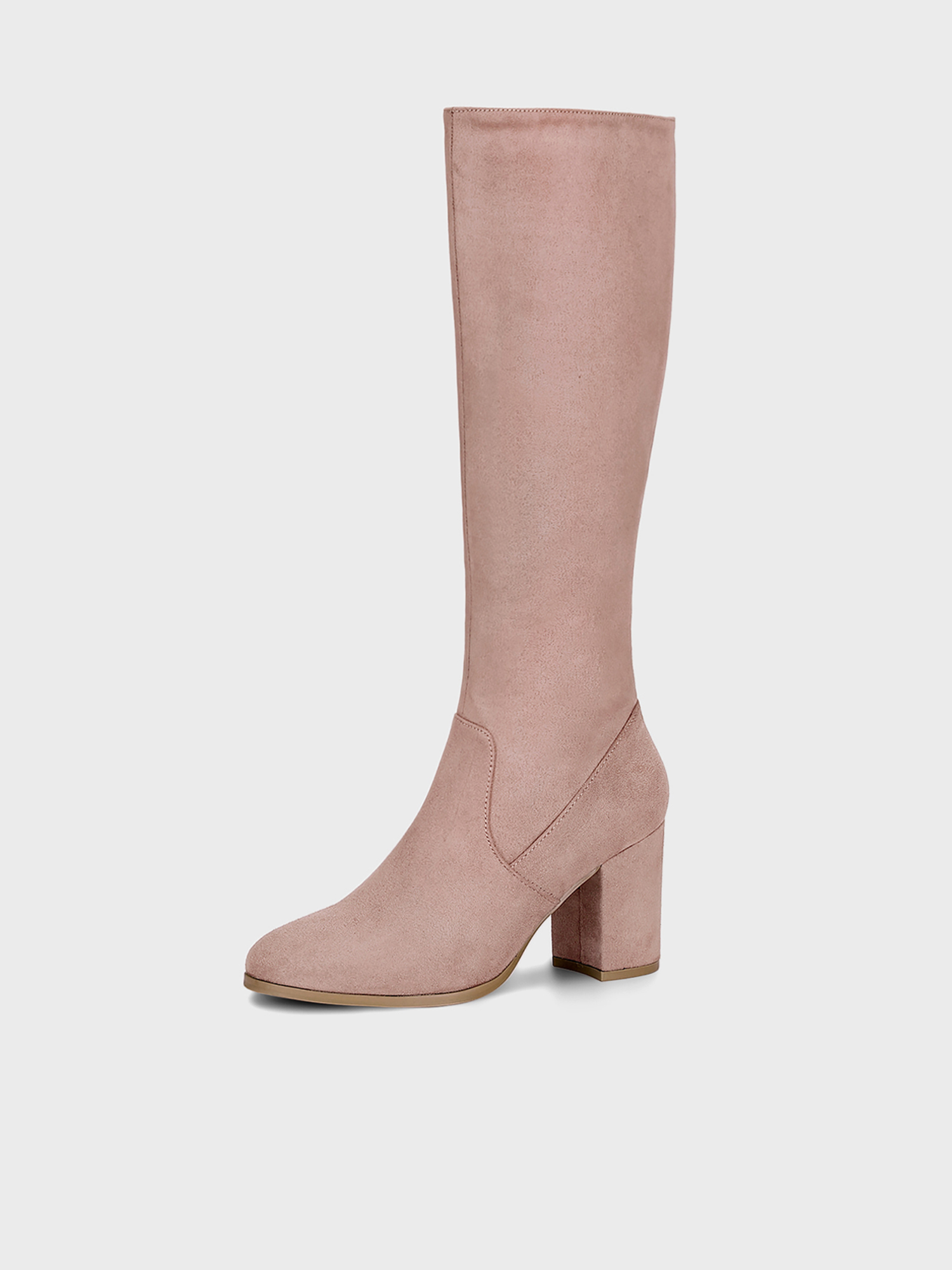 Faux Suede Side Zipper Chunky Heel Knee High Boots Dust Pink/6