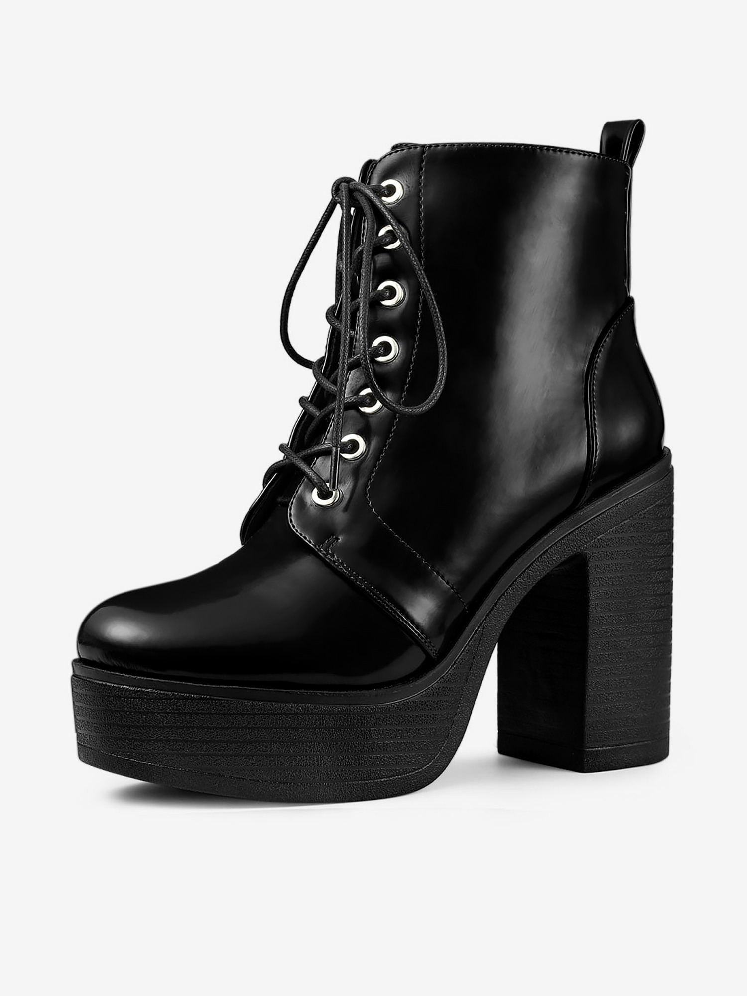 Platform Chunky High Heel Lace Up Combat Boots Black/6.5