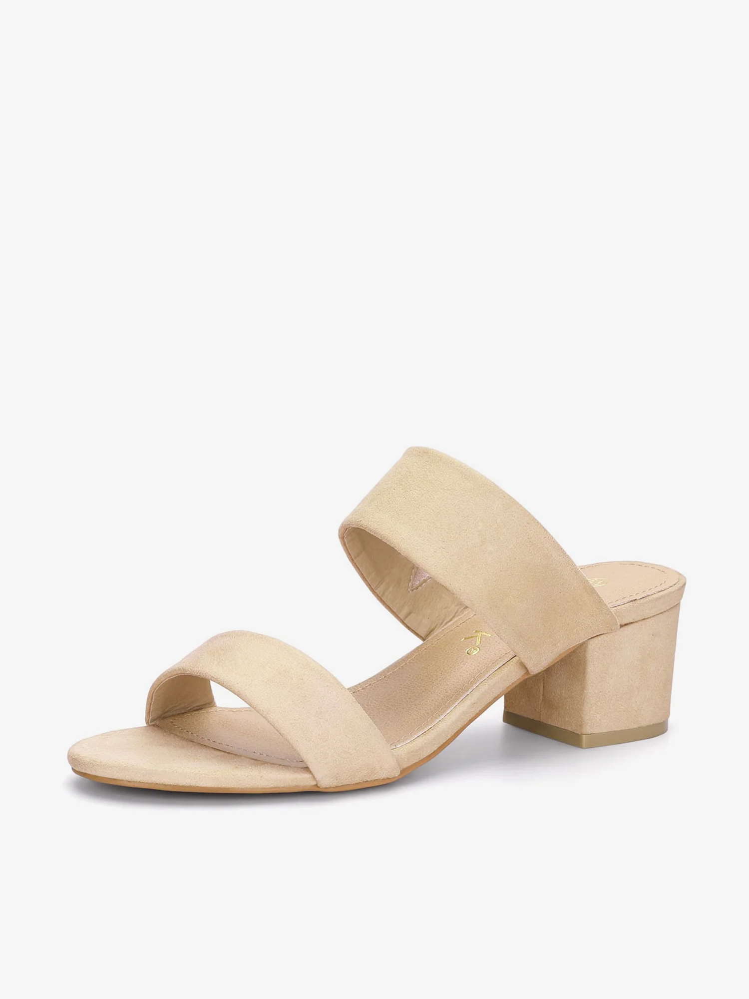 Round Toe Dual Straps Slide Block Heel Sandals Beige/7