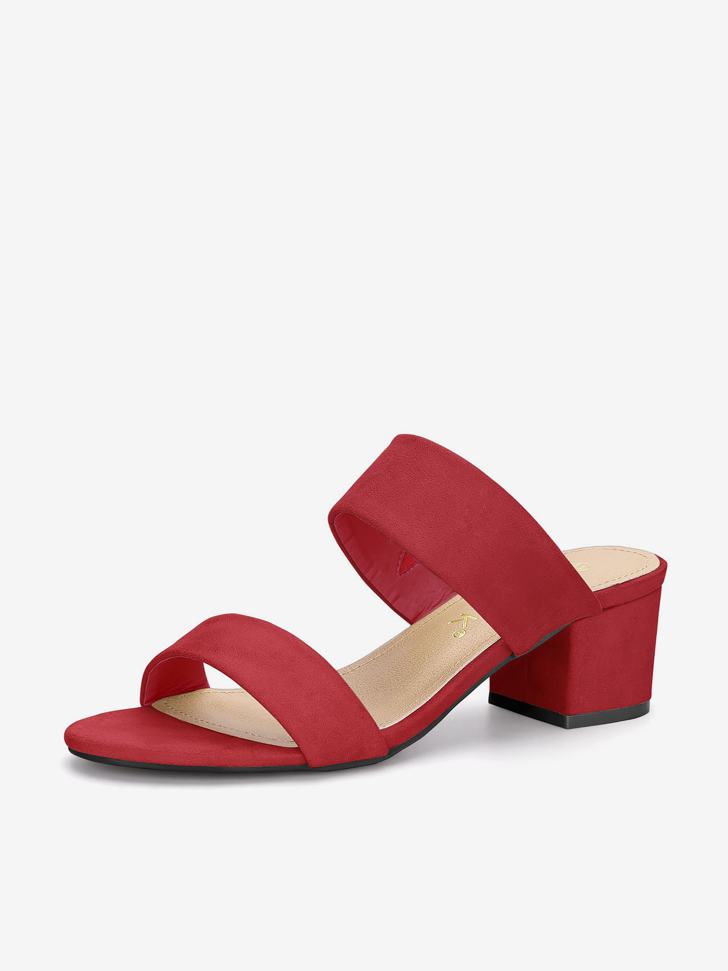 Block Heel Round Toe Dual Straps Slide Sandals Red/5.5