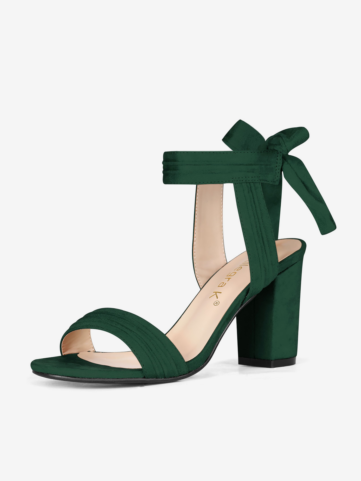 Faux Suede Open Toe Ankle Tie Back Chunky Heel Sandals Dark Green/5.5
