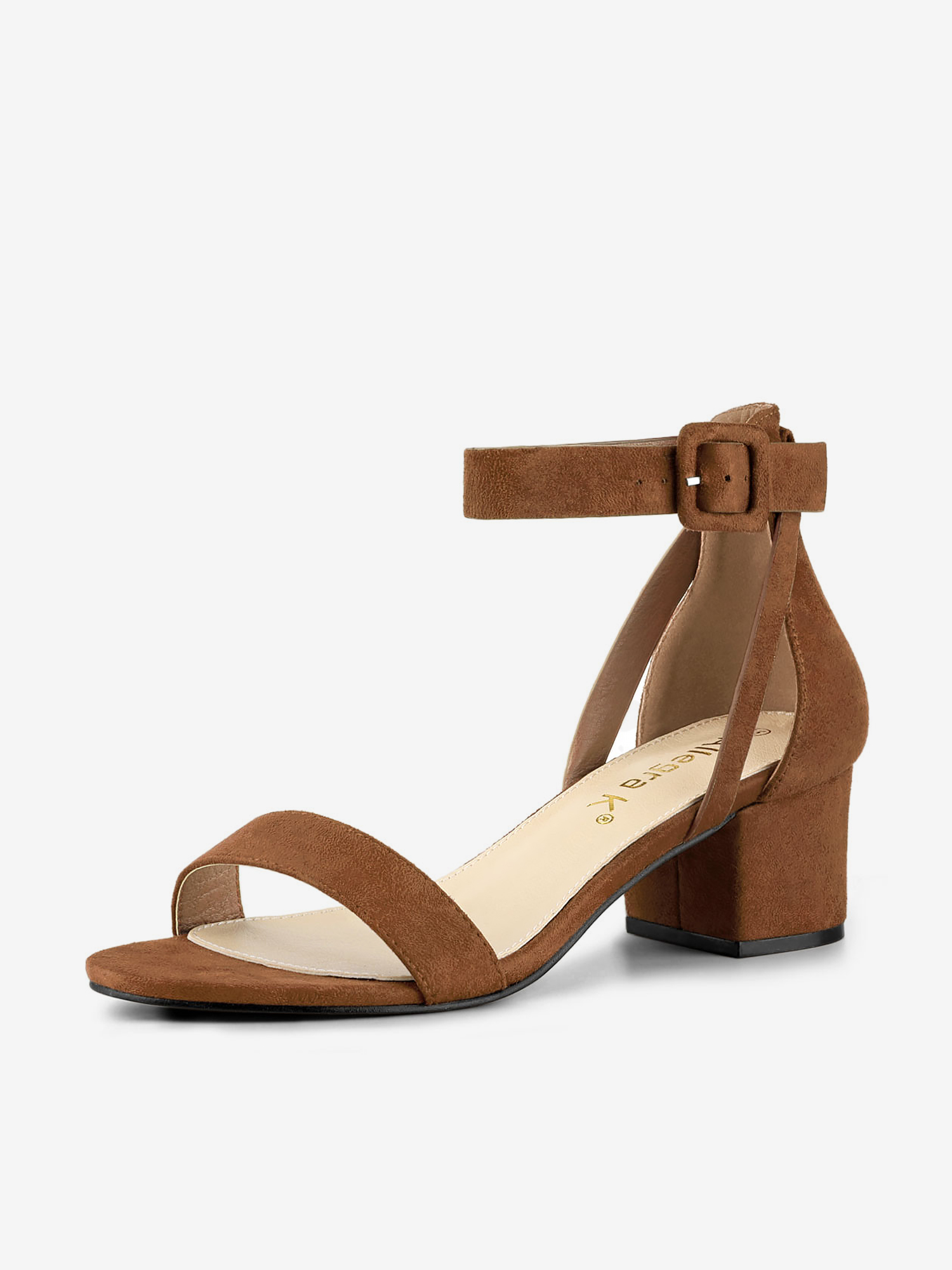 Faux Suede Ankle Strap Block Low Heel Sandals Brown/8.5