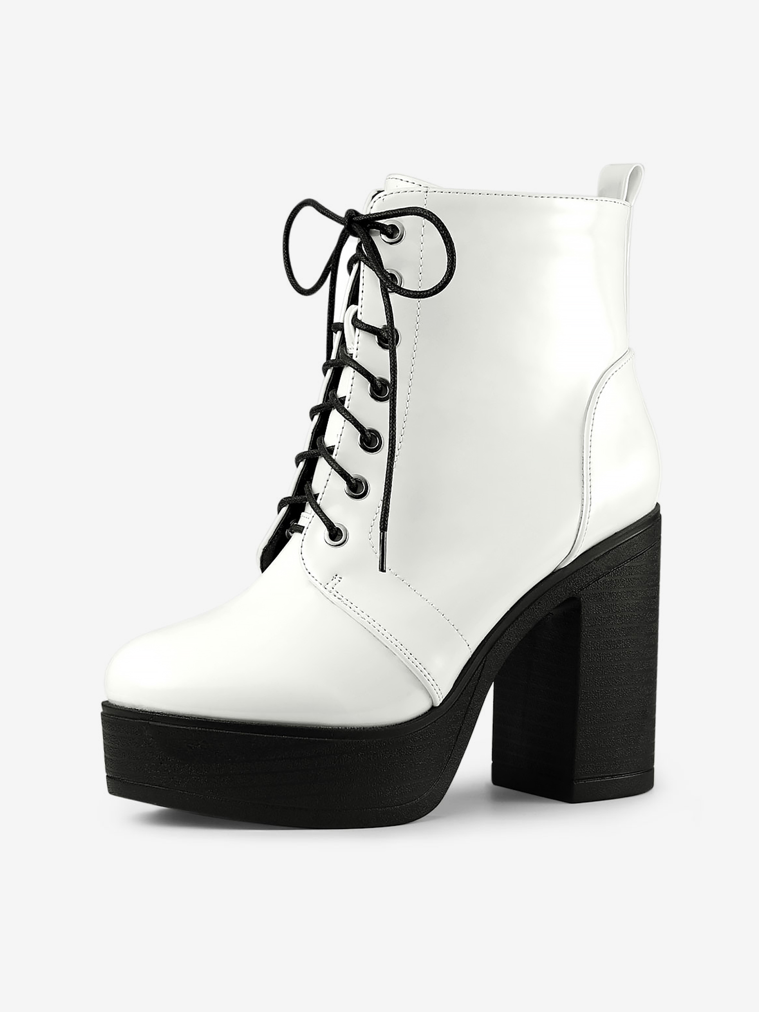 Platform Chunky High Heel Lace Up Combat Boots White/9