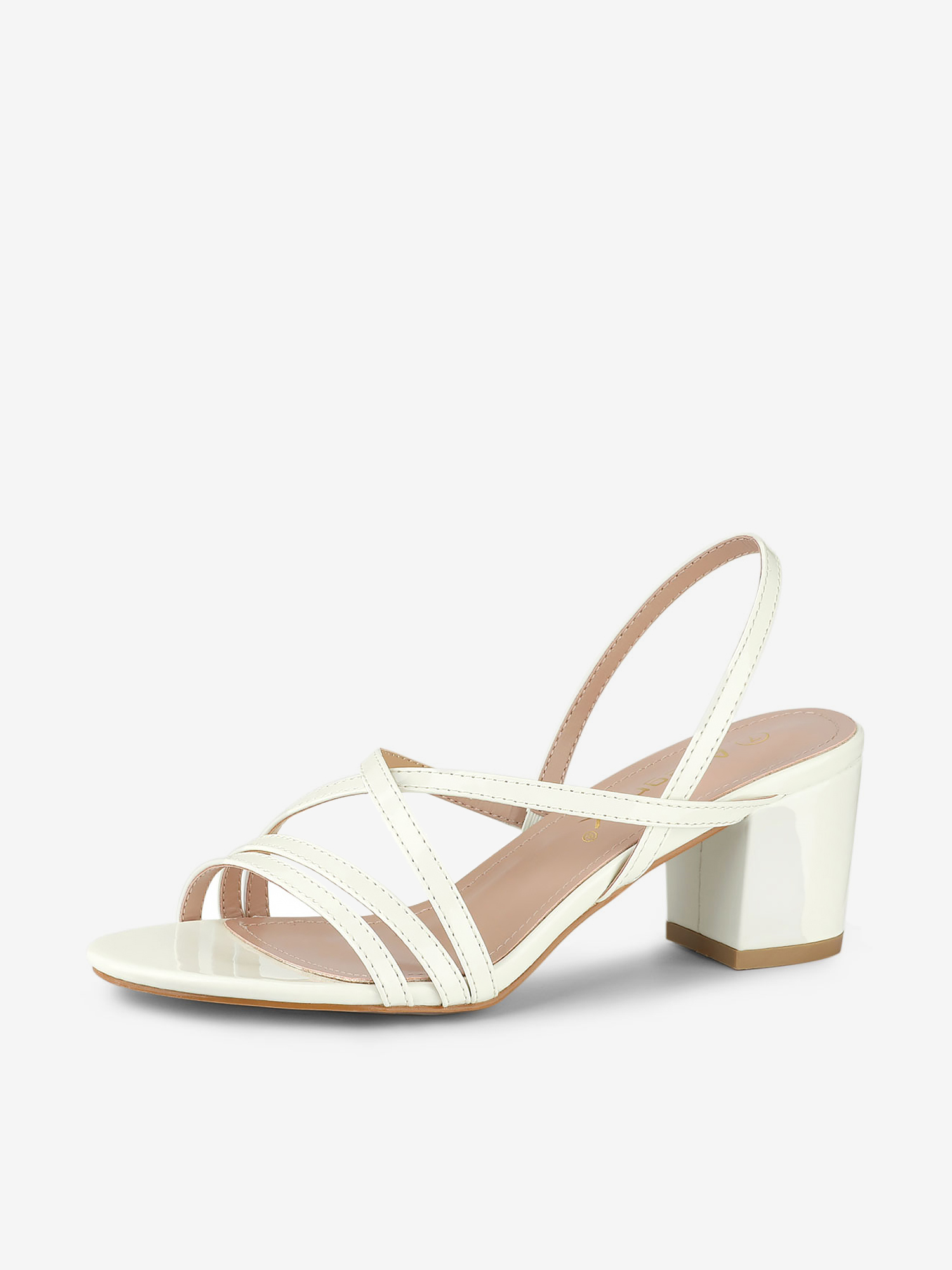 Strappy Slingback Chunky Heel Slide Sandals White/5