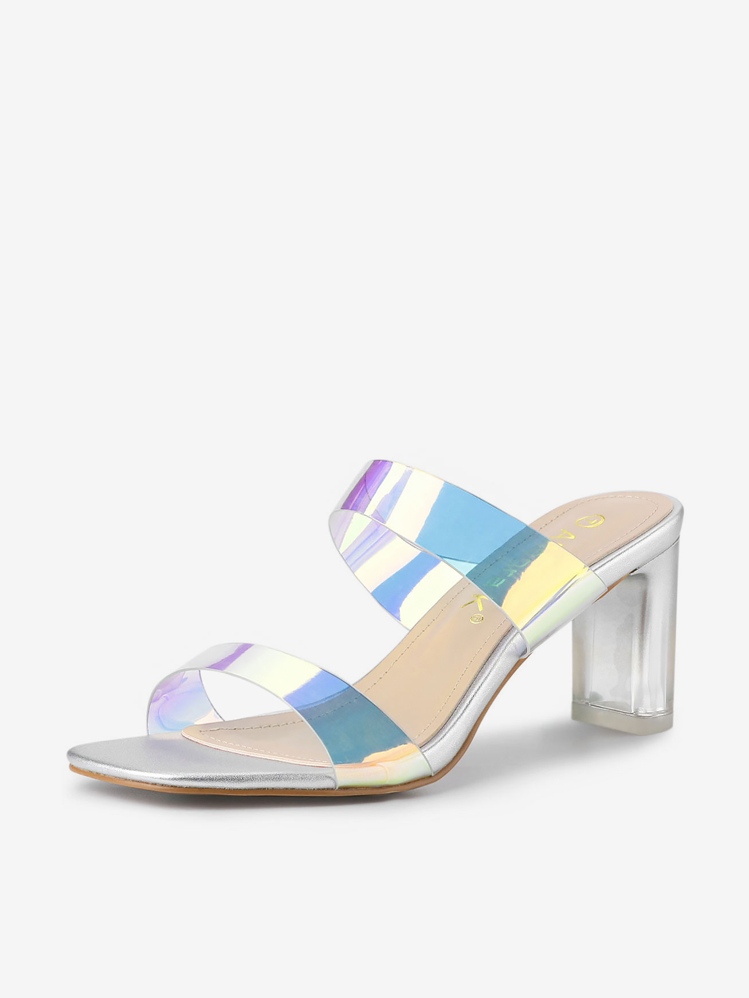 Summer Colorful Straps Open Toe Clear Chunky Heel Sandals Silver/8