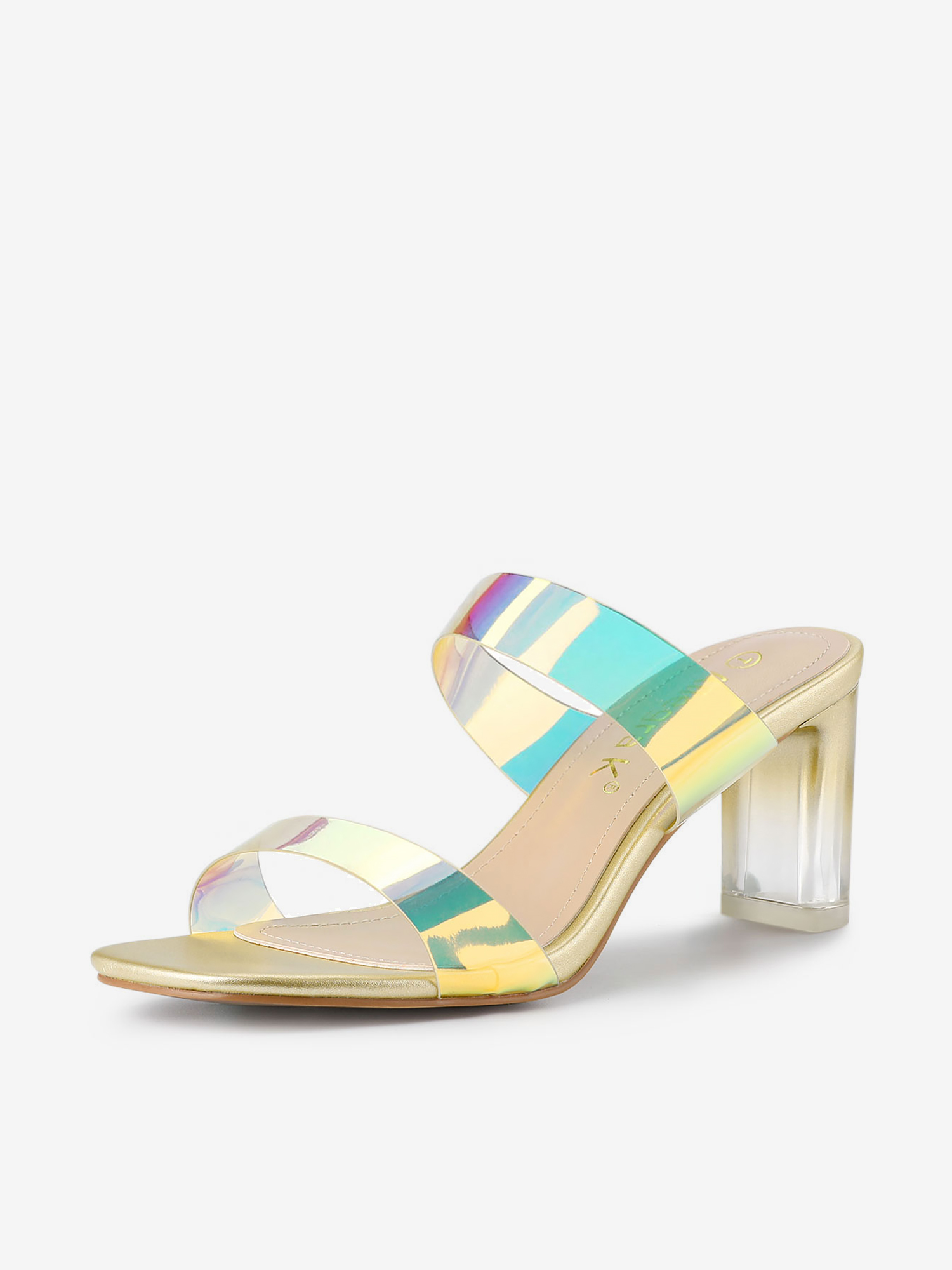 Summer Colorful Straps Open Toe Clear Chunky Heel Sandals Gold/9.5